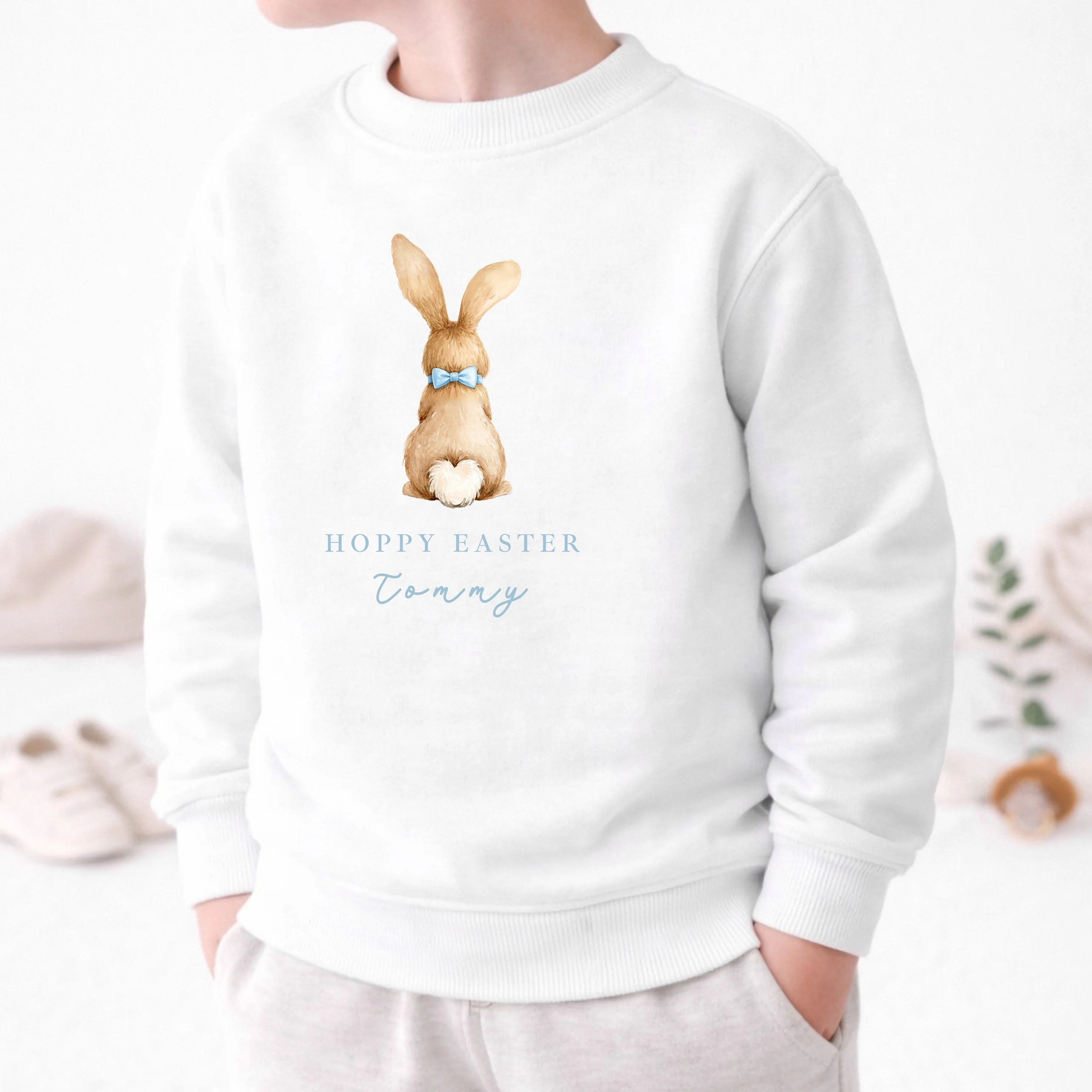 Personalised Blue Bunny Hoppy Easter Sweatshirt - Image 2