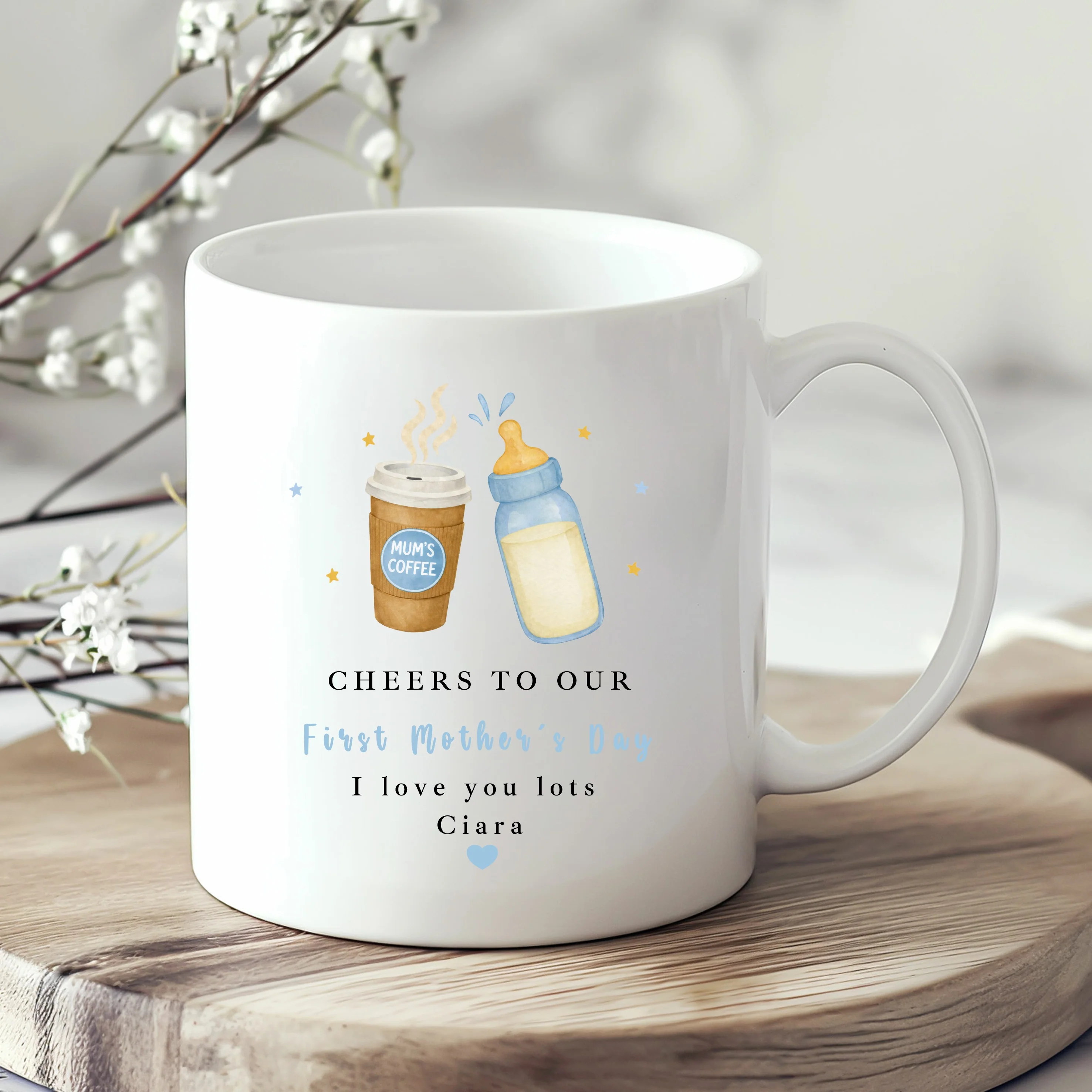 Personalised Blue Cheers First Mother's Day Mug - Image 3