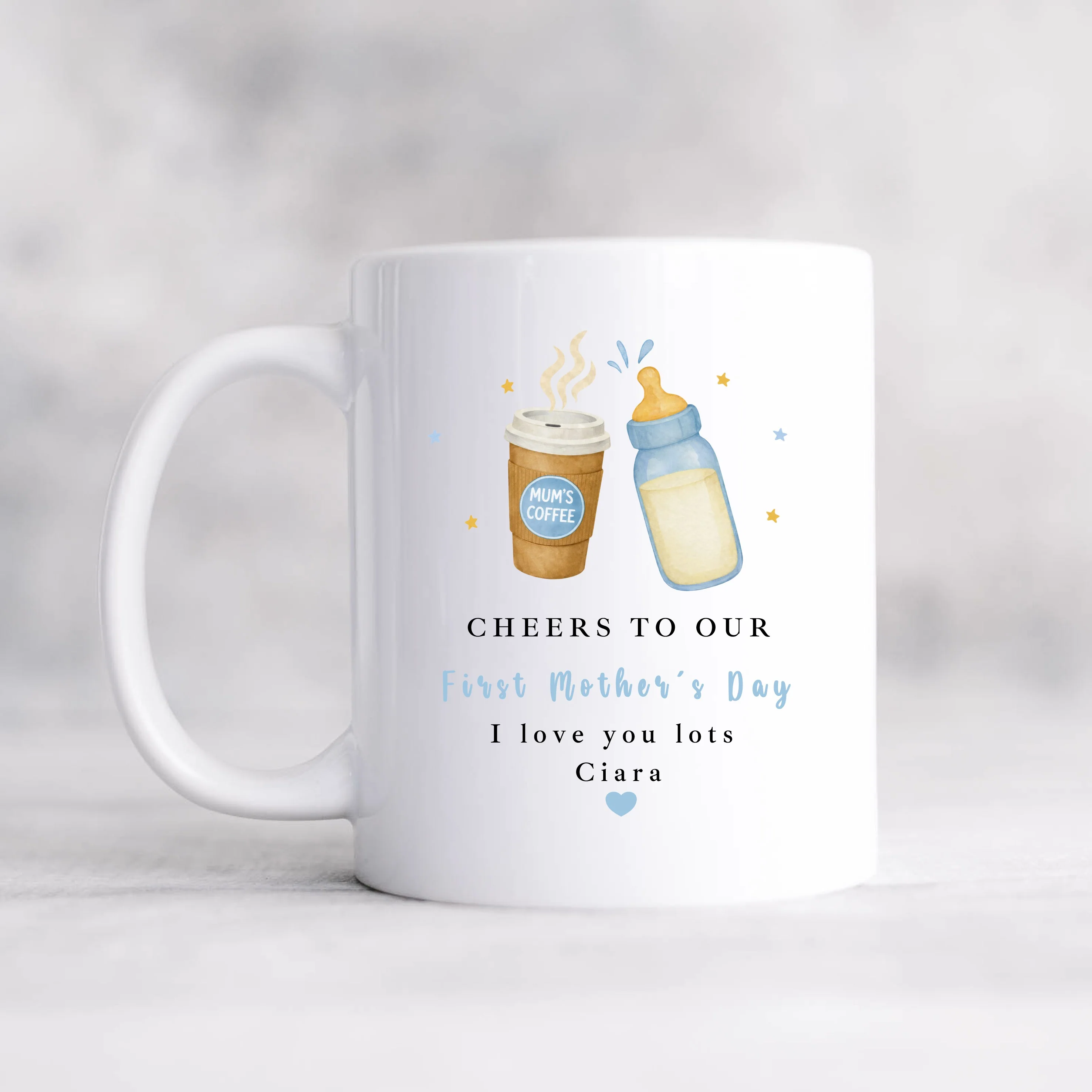 Personalised Blue Cheers First Mother's Day Mug - Image 4