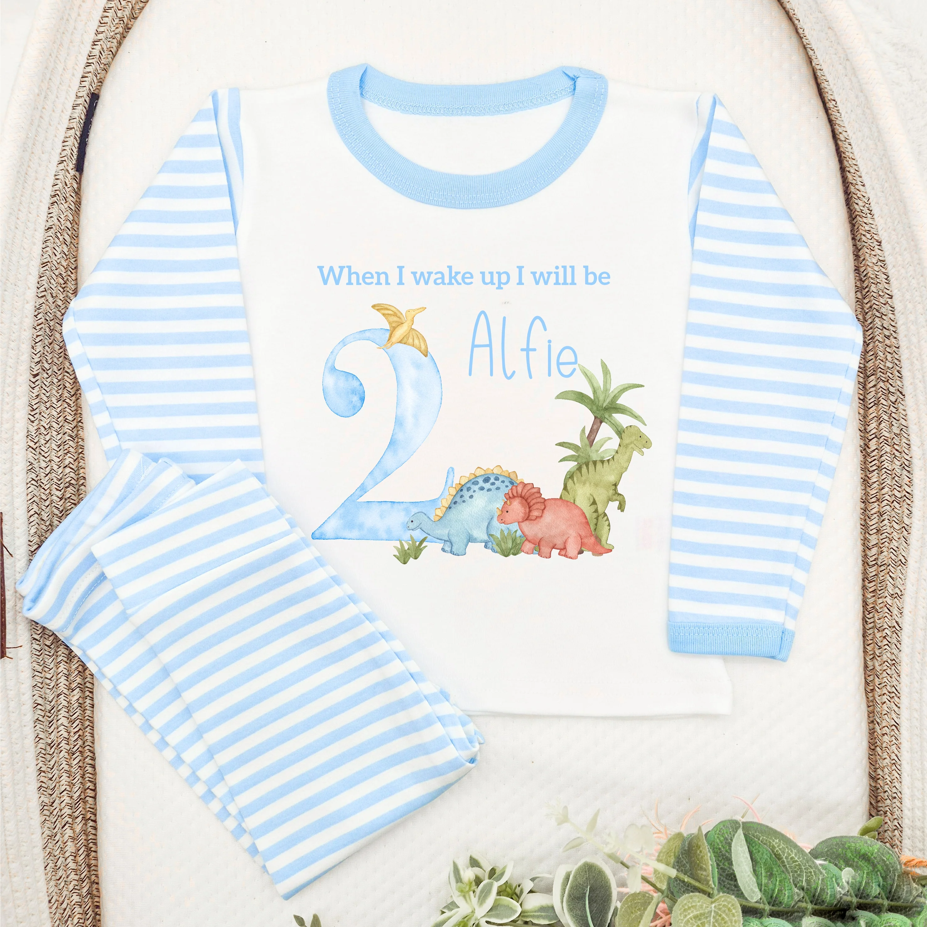 Personalised Blue Dinosaur Any Age Birthday Pyjamas - Image 3