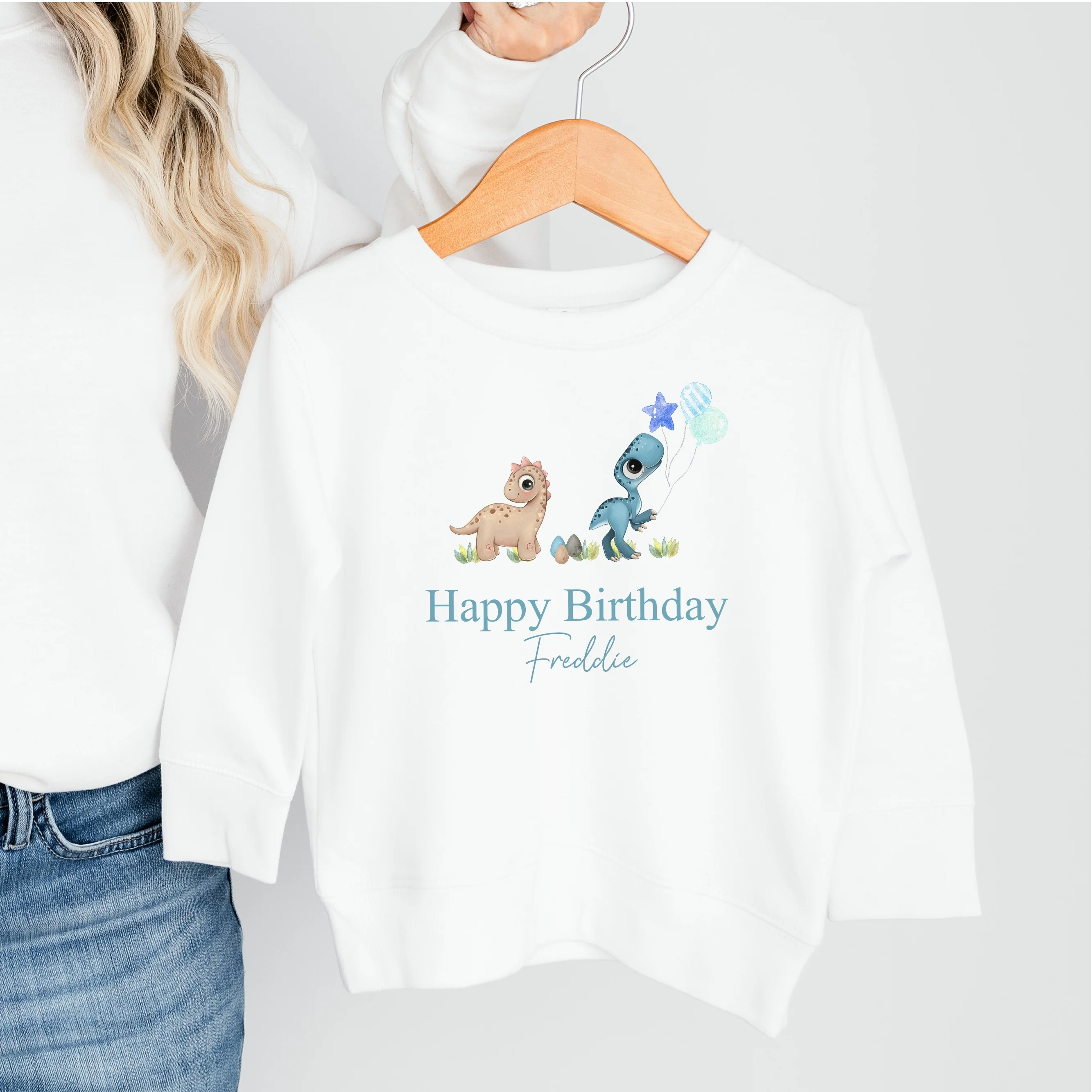 Personalised Blue Dinosaur Birthday Boy Sweatshirt - Image 3