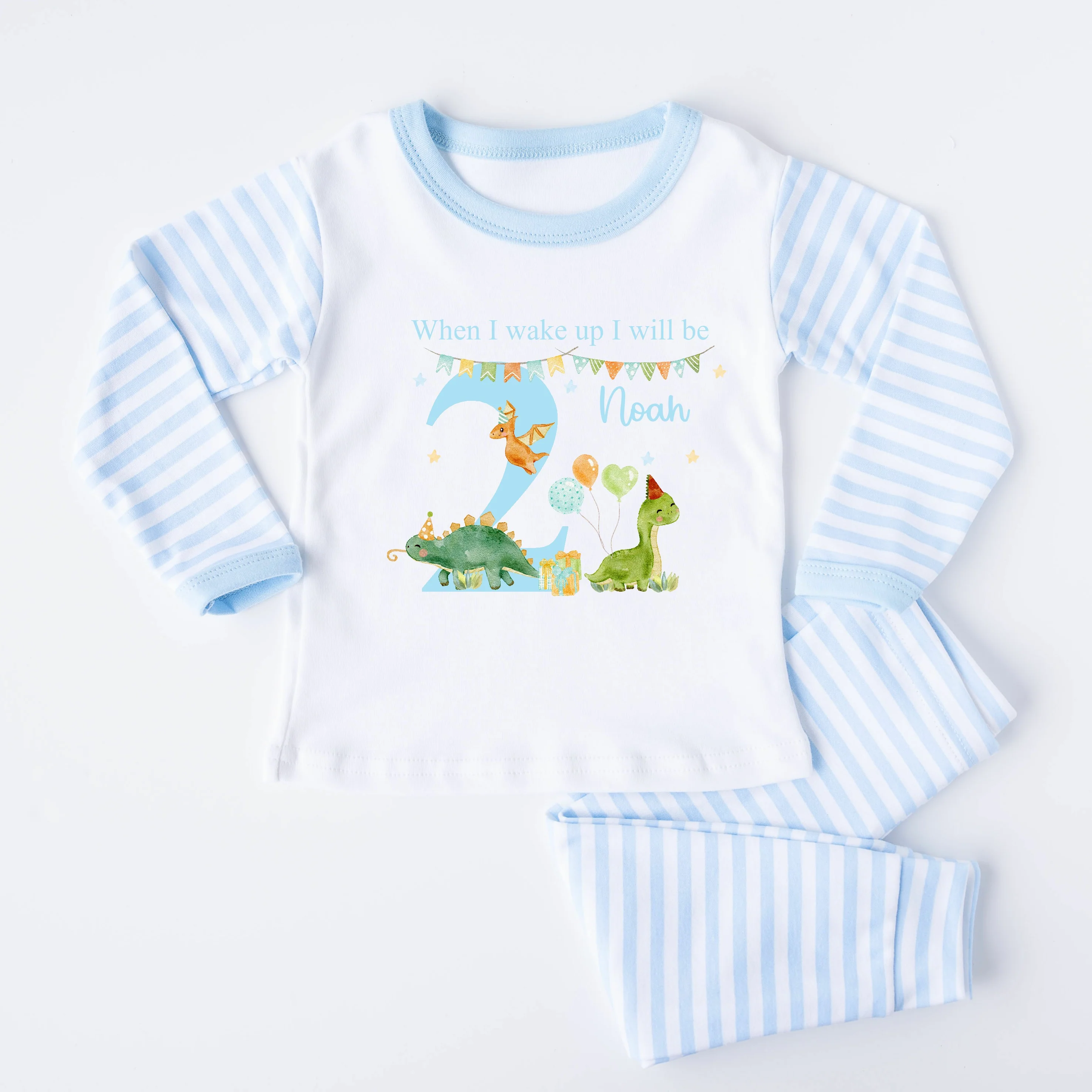 Personalised Blue Dinosaur Party Any Age Birthday Pyjamas - Image 4
