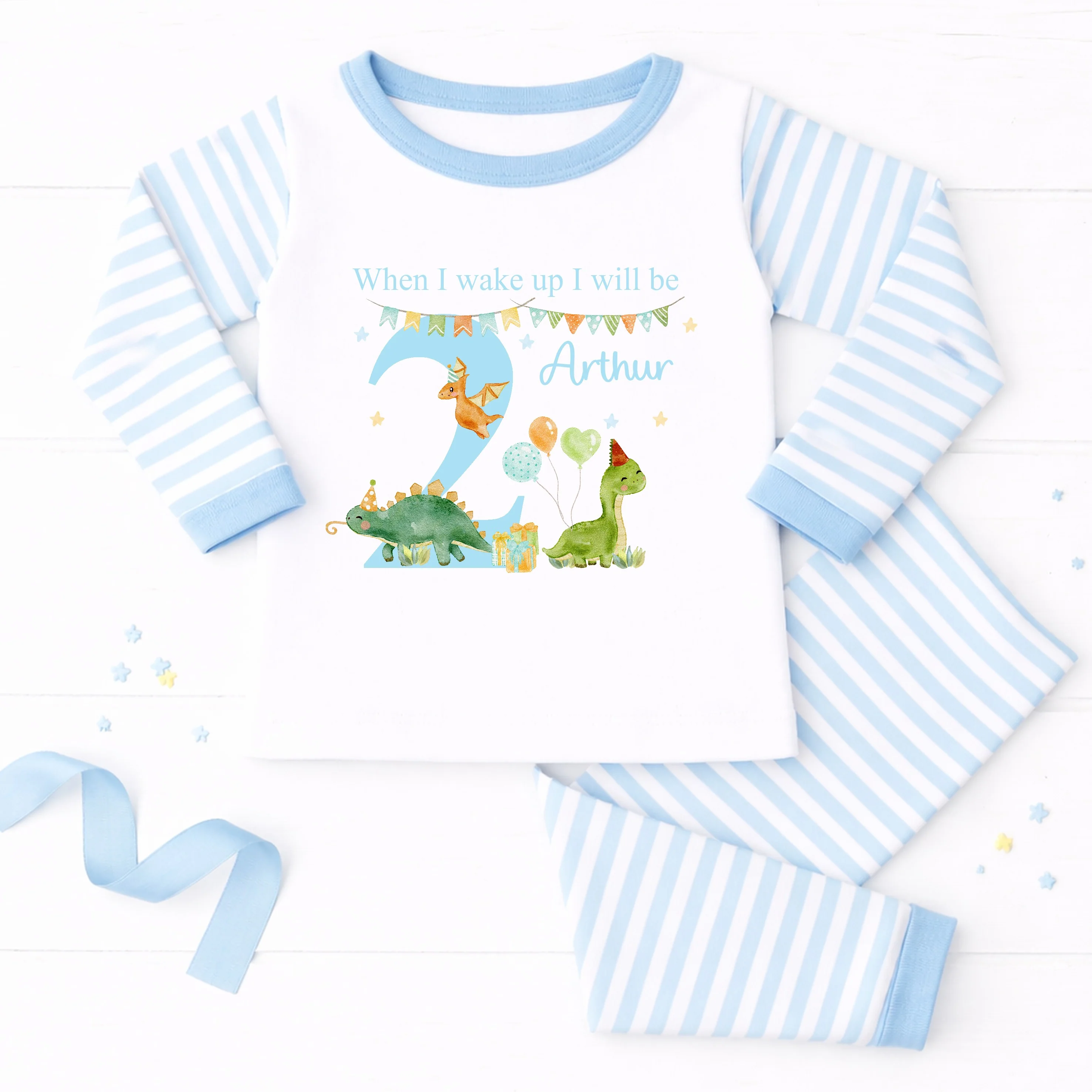 Personalised Blue Dinosaur Party Second Birthday Pyjamas - Image 4