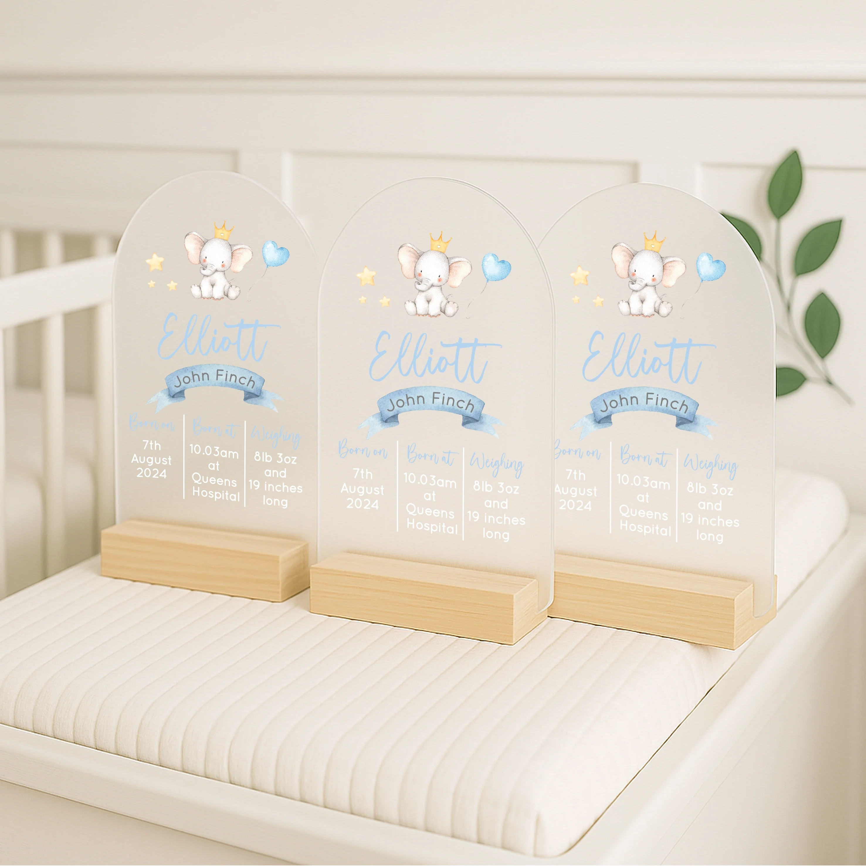 Personalised Blue Elephant Birth Stats Plaque - Image 3