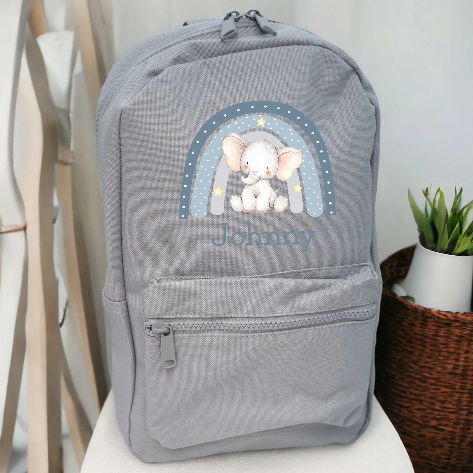 Personalised Blue Elephant Rainbow Backpack - Image 2
