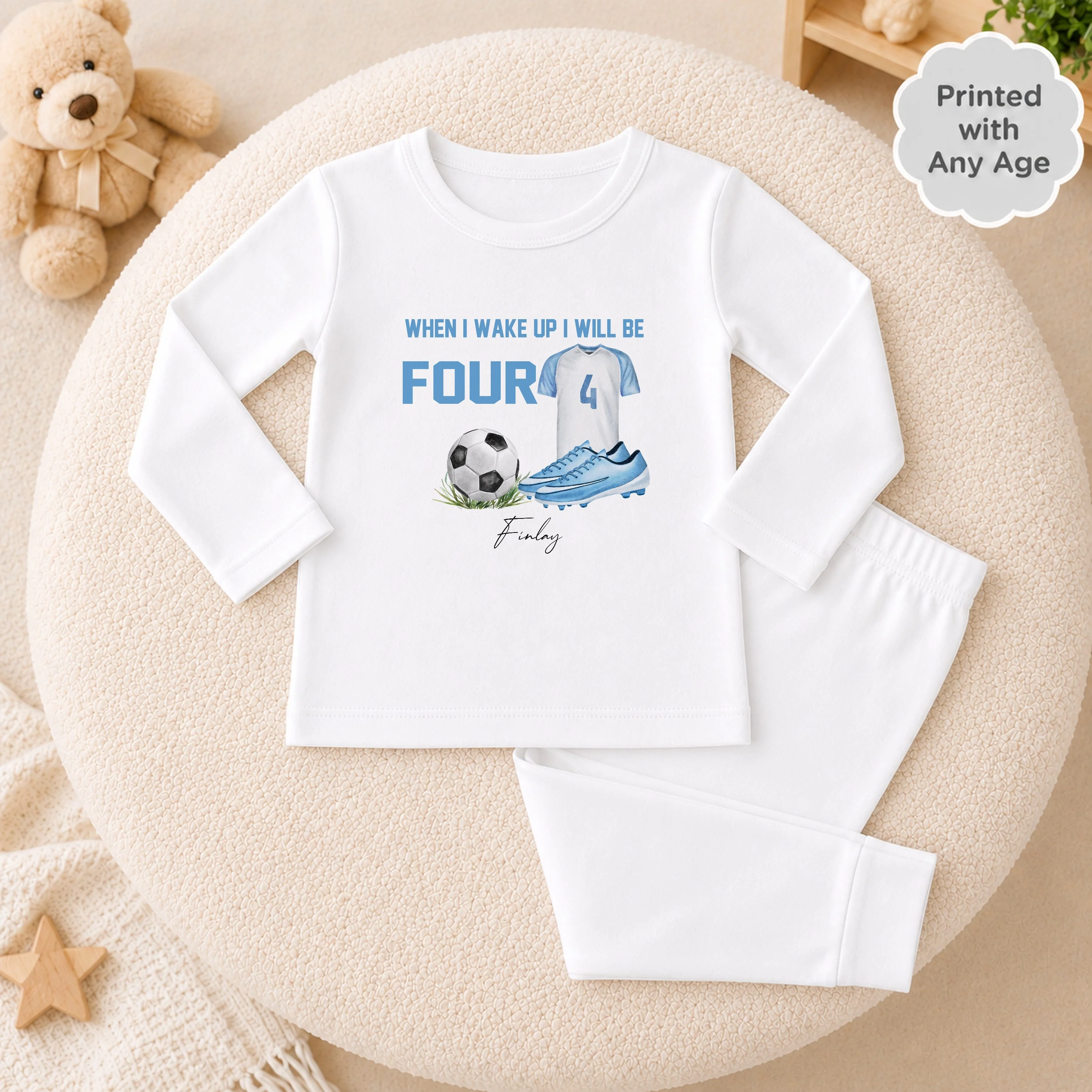 Personalised Blue Football Any Age Birthday Pyjamas - Image 2