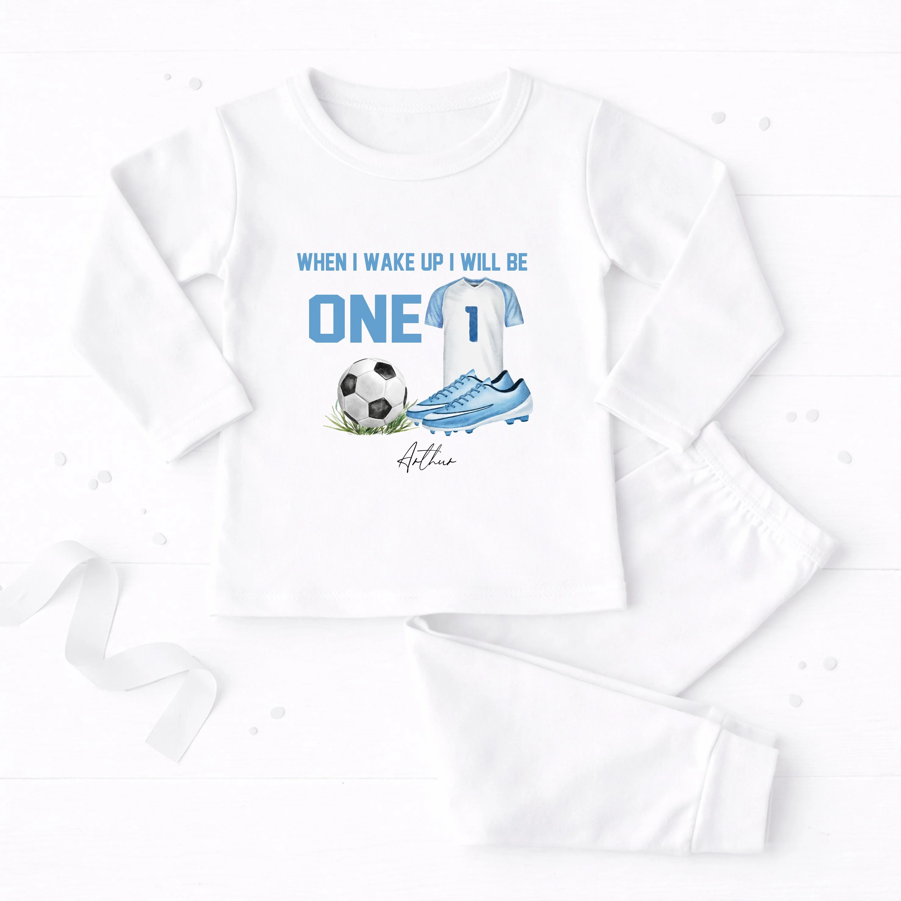 Personalised Blue Football First Birthday Pyjamas - Image 4
