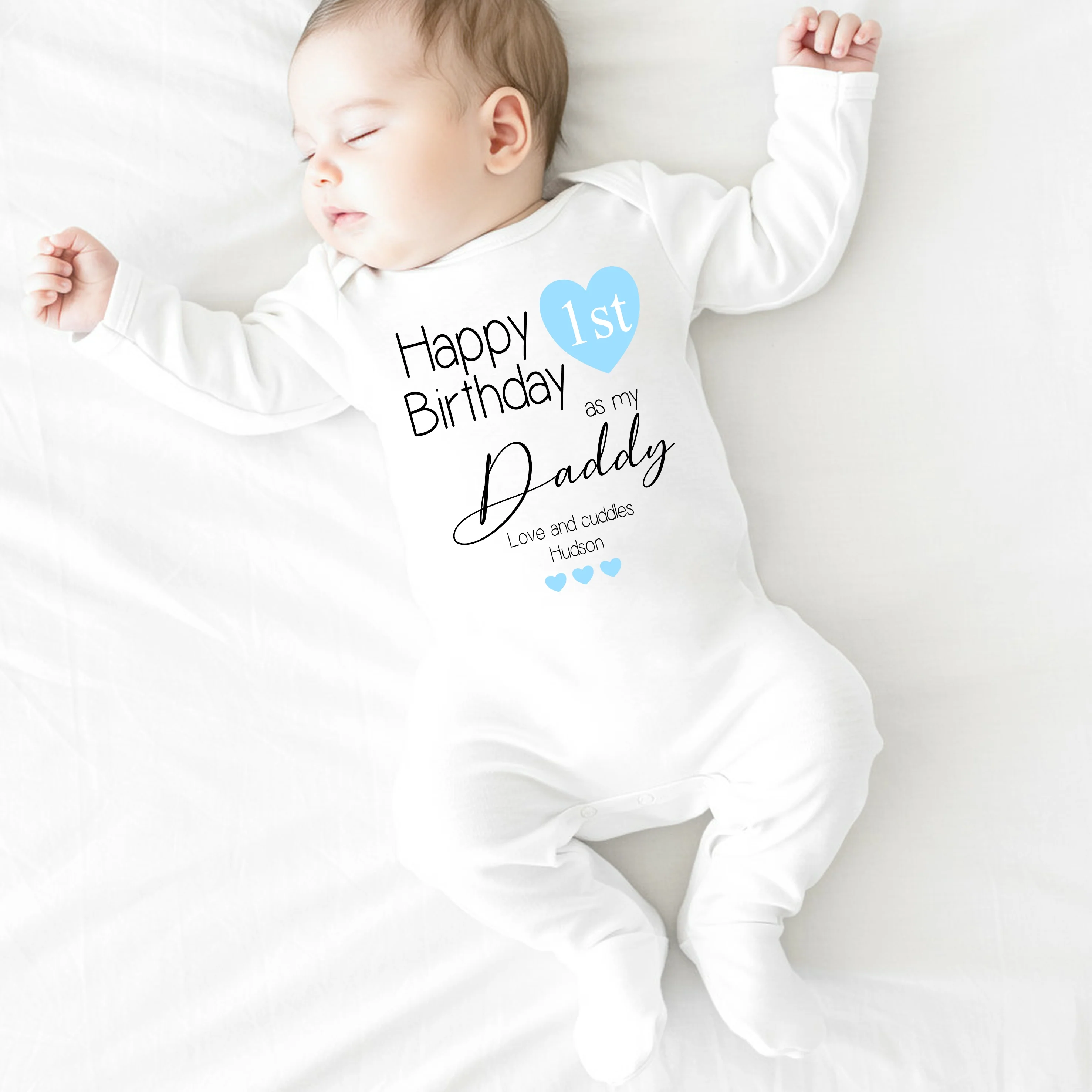 Personalised Blue Heart Happy Birthday Daddy Babygrow/Vest - Image 4