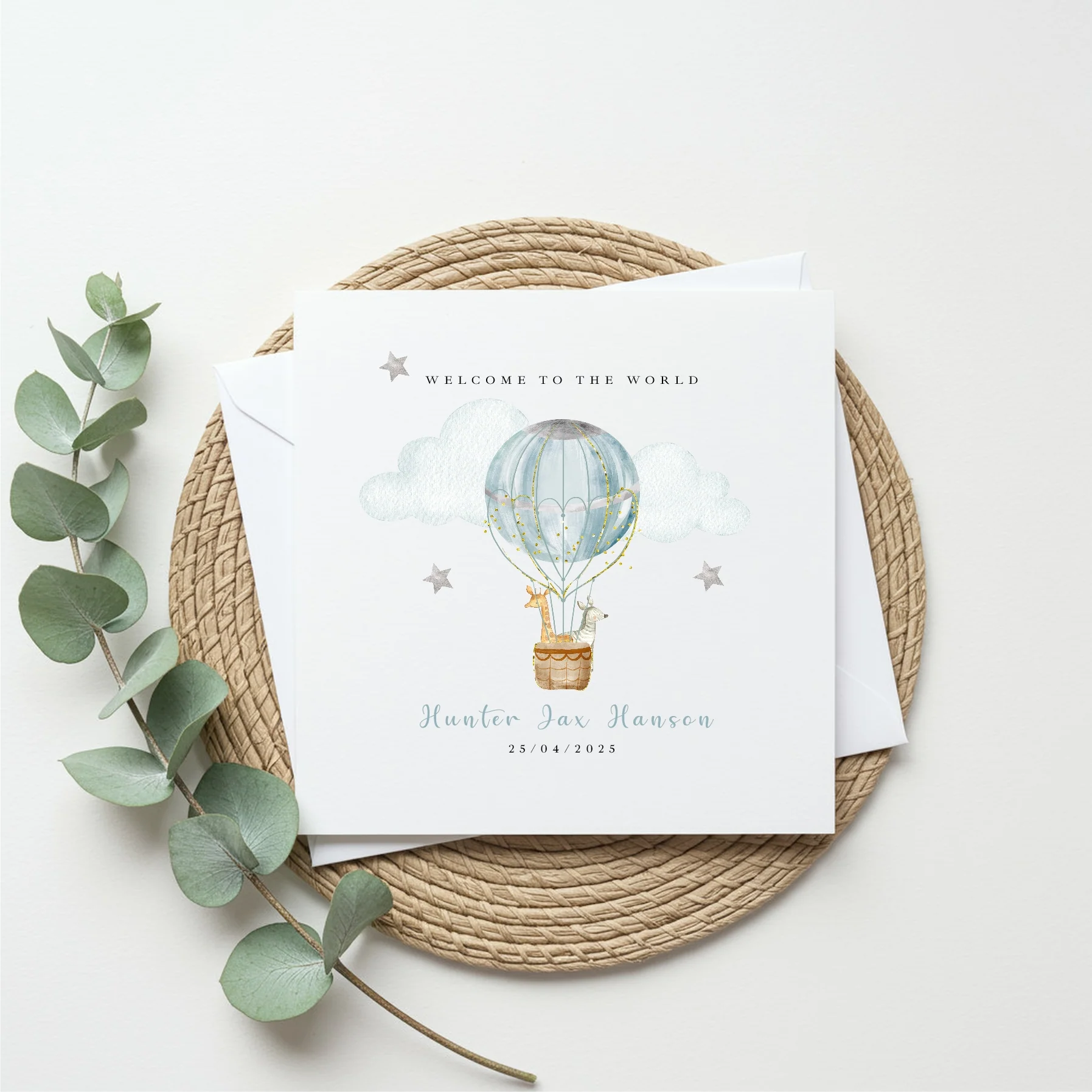 Personalised Blue Hotair Balloon Baby Shower Card - Image 2