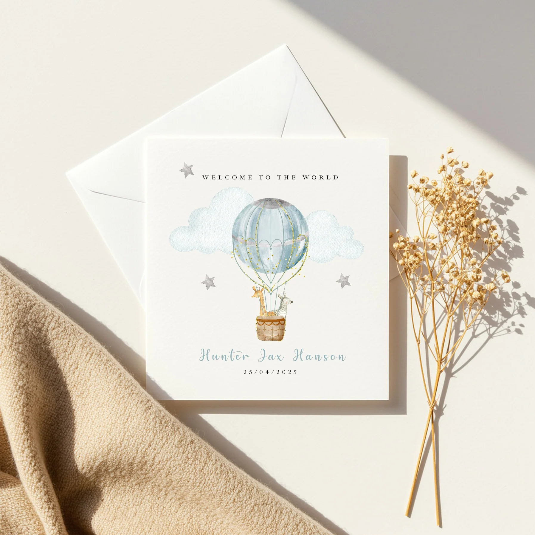 Personalised Blue Hotair Balloon Baby Shower Card - Image 3