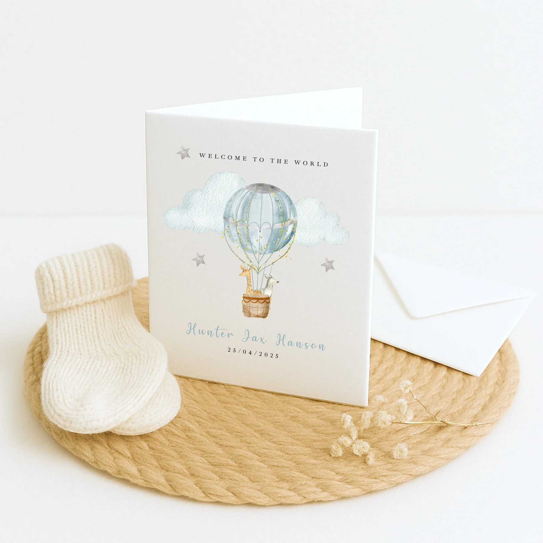 Personalised Blue Hotair Balloon Baby Shower Card - Image 4