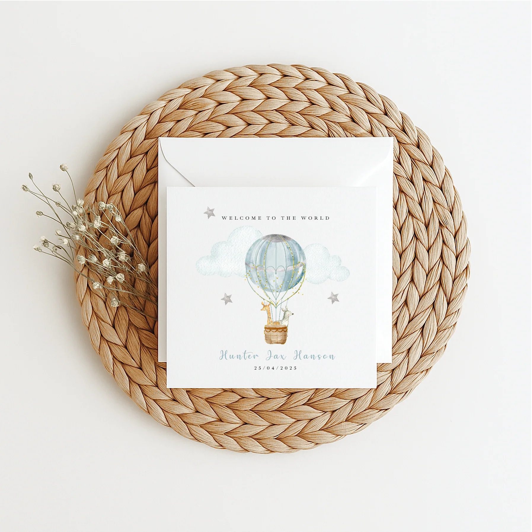 Personalised Blue Hotair Balloon Baby Shower Card - Image 5