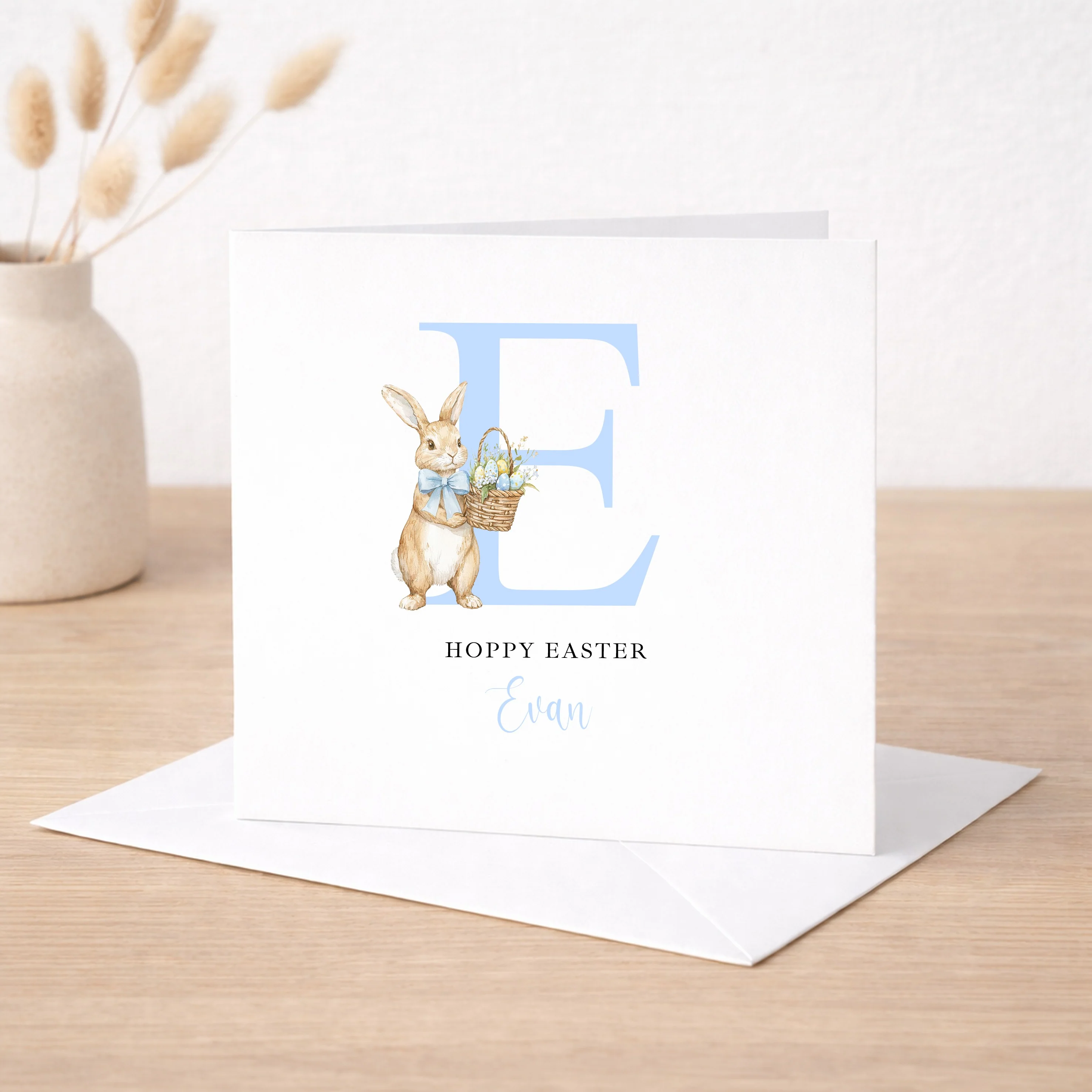 Personalised Blue Initial Bunny Hoppy Easter Card - Image 3