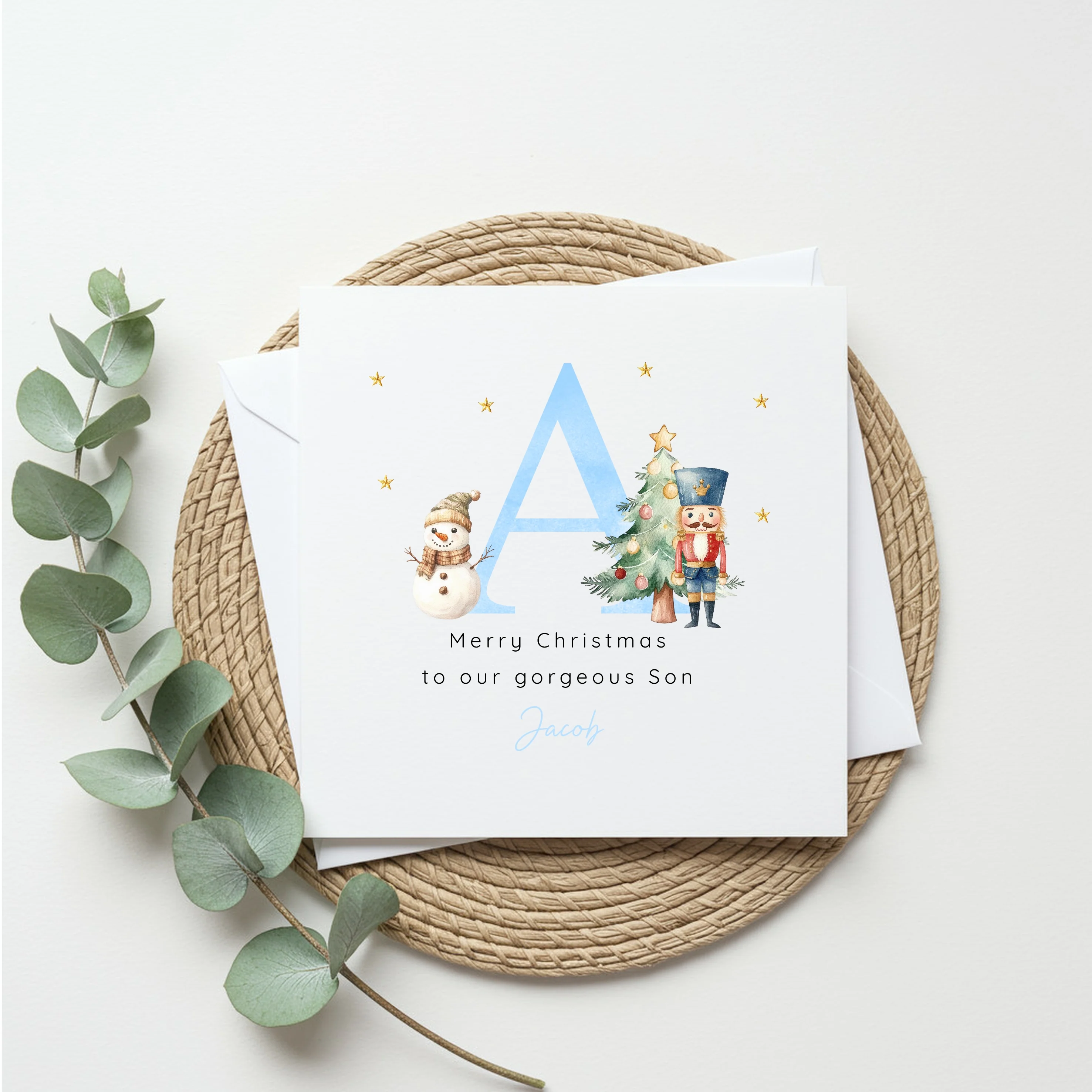 Personalised Blue Initial Nutcracker Christmas Card - Image 2