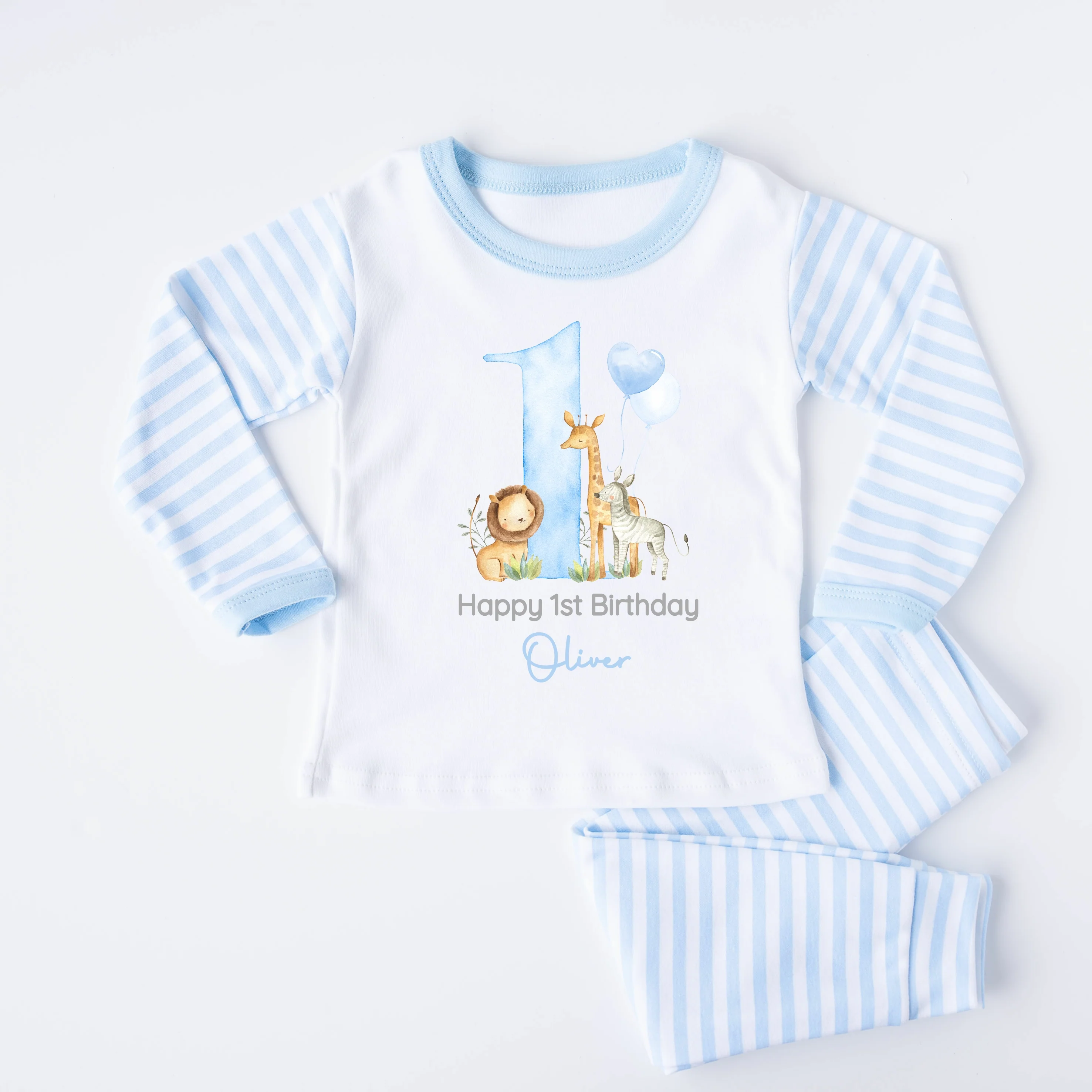 Personalised Blue Jungle Happy First Birthday Pyjamas - Image 4