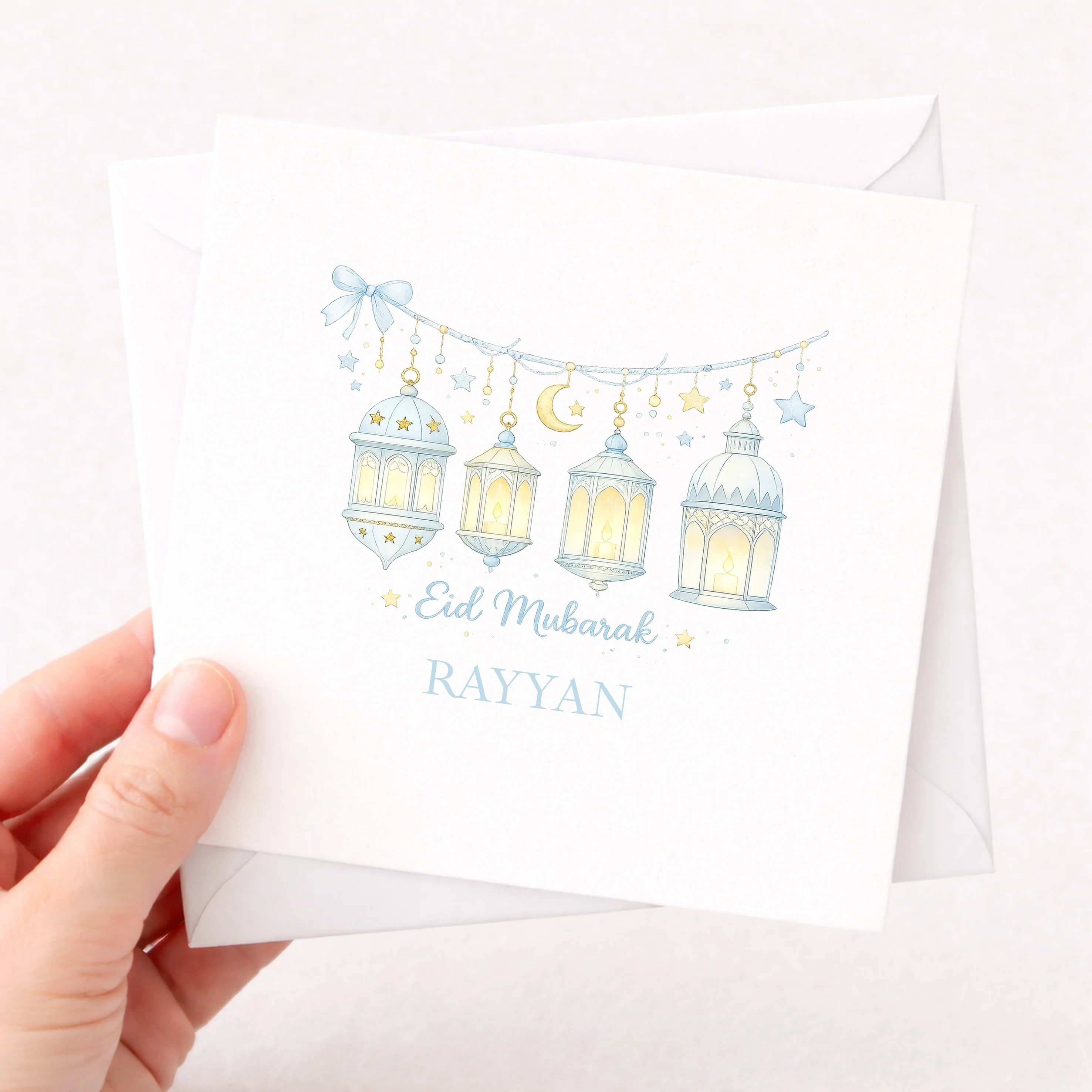 Personalised Blue Lanterns Eid Mubarak Card - Image 2