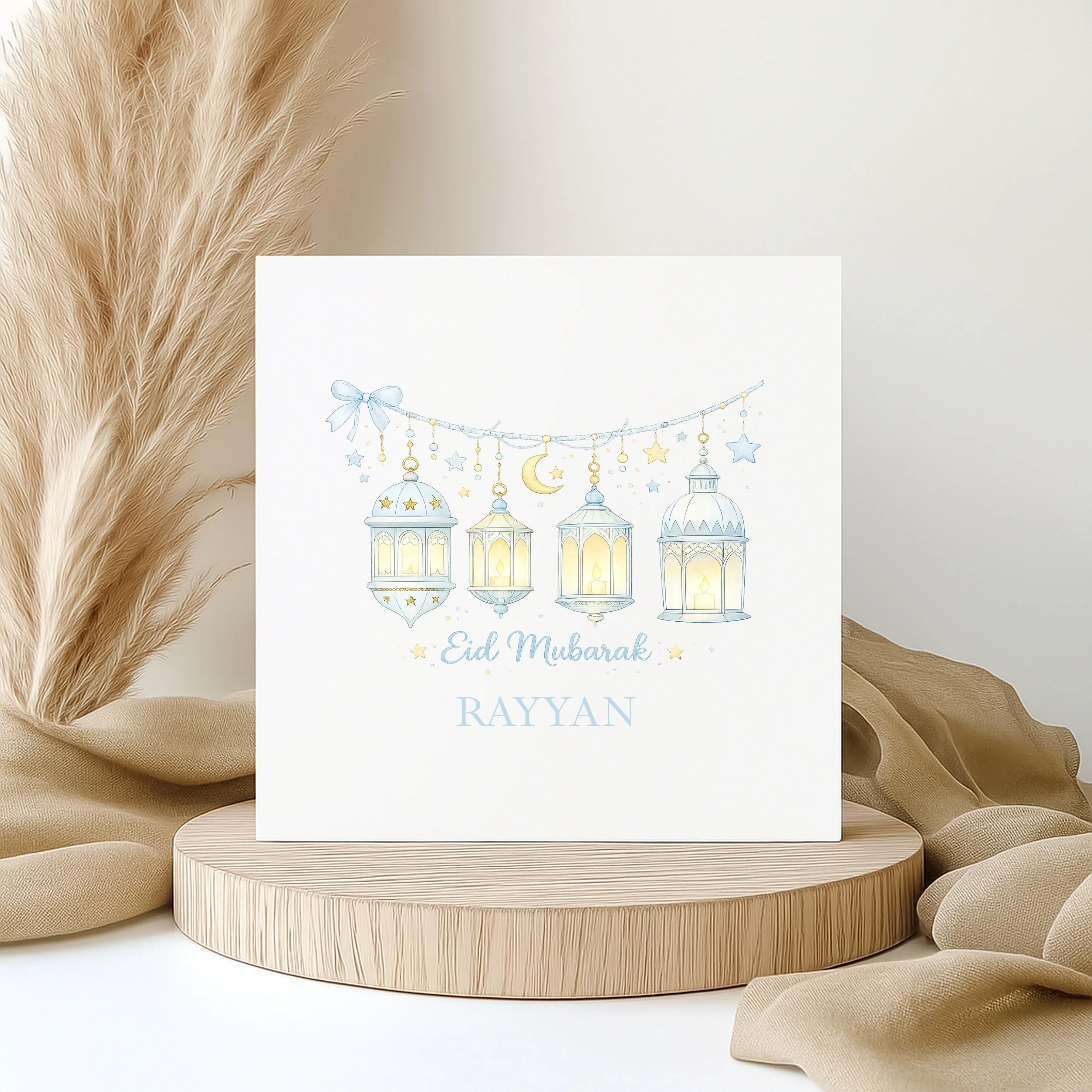 Personalised Blue Lanterns Eid Mubarak Card - Image 4