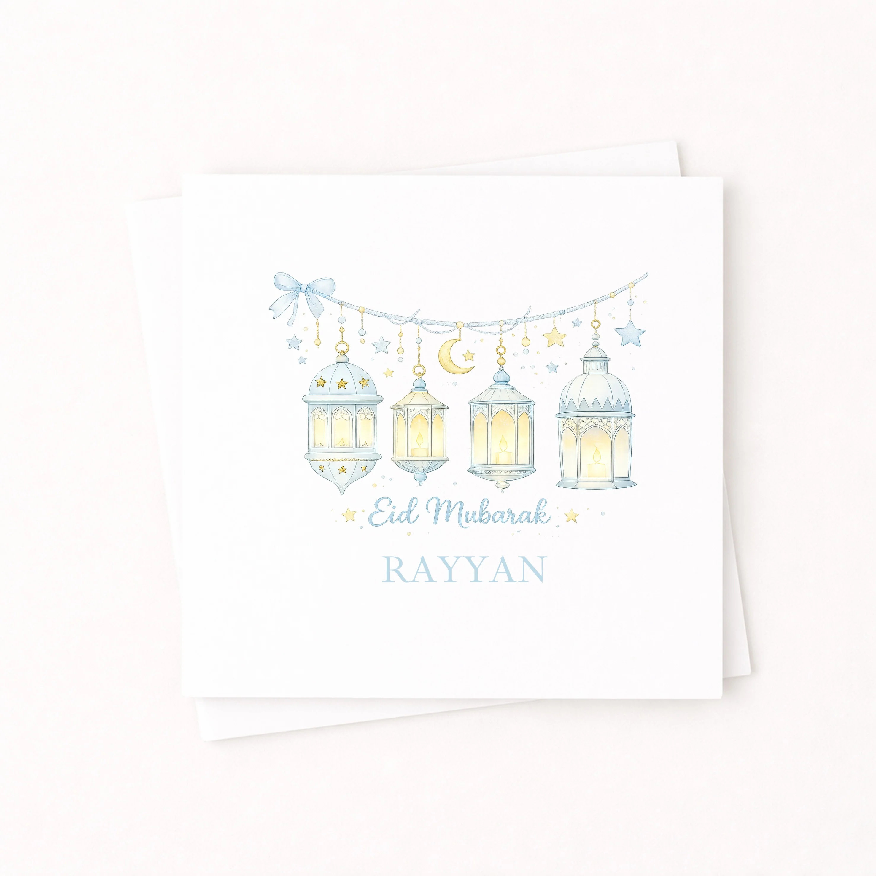 Personalised Blue Lanterns Eid Mubarak Card - Image 5