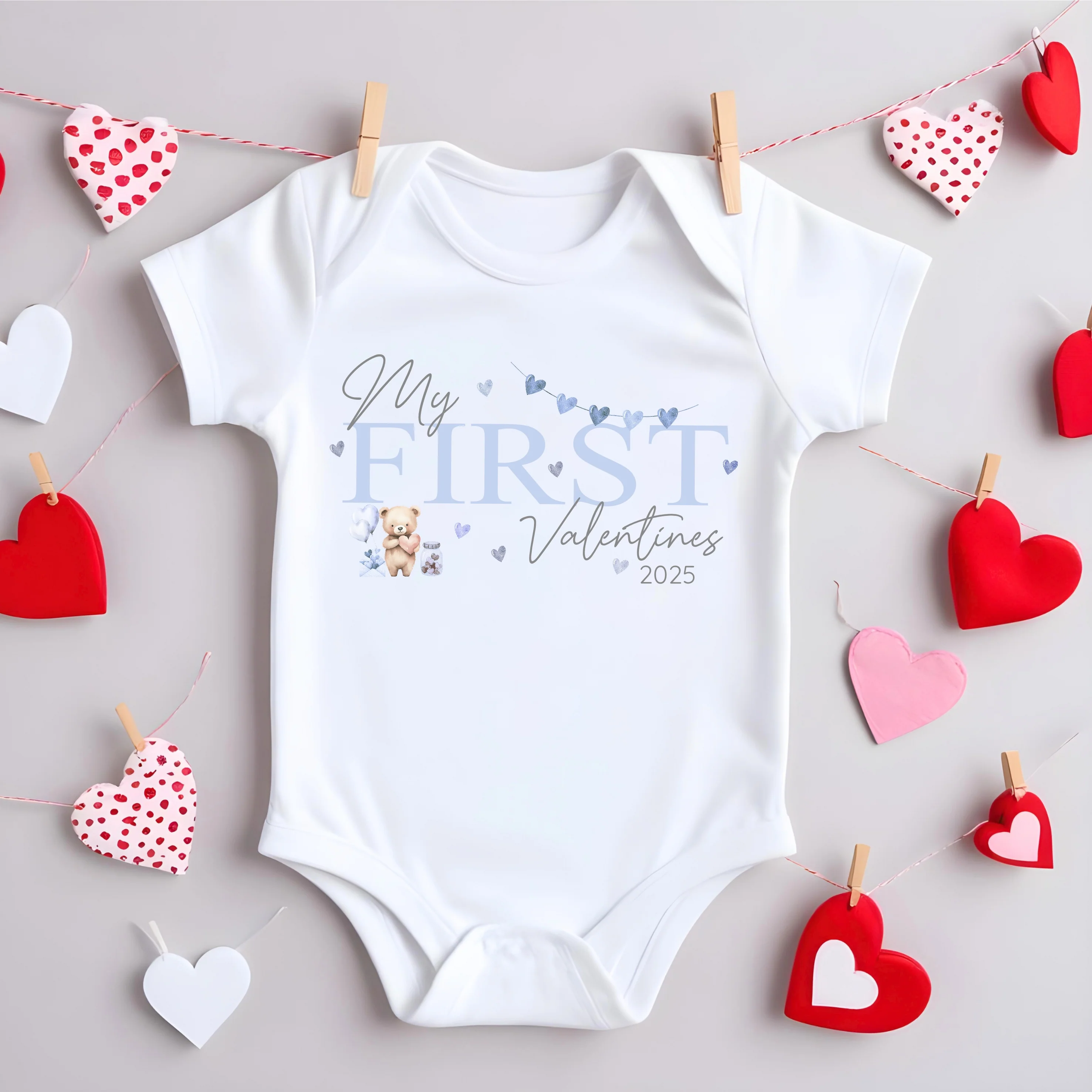 Personalised Blue My First Valentines Day Babygrow/Vest