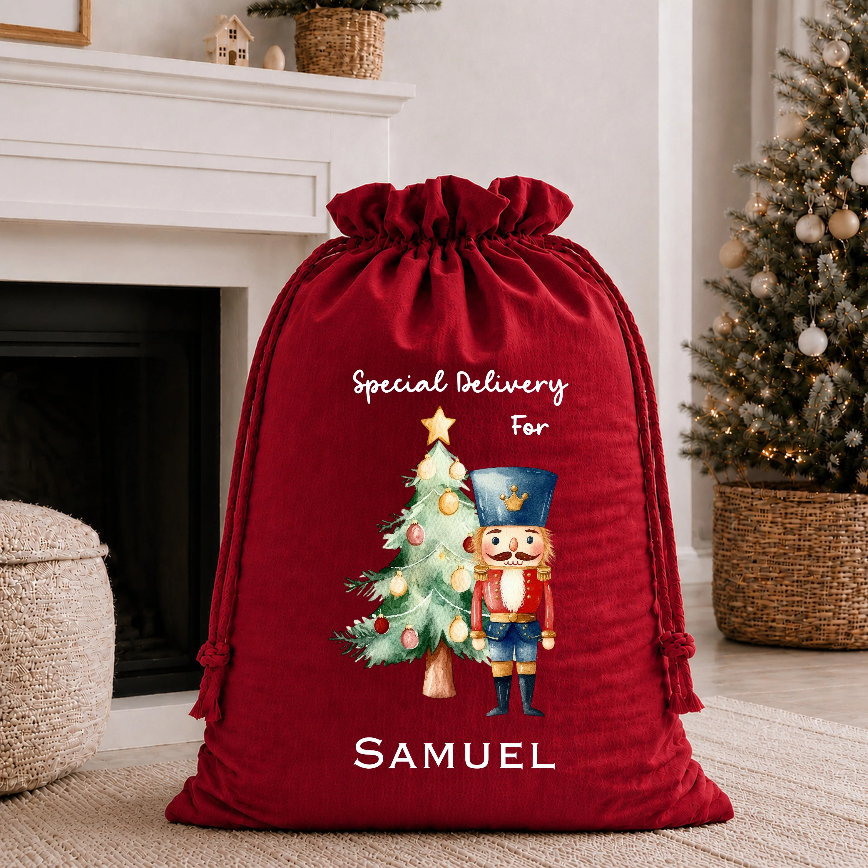 Personalised Blue Nutcracker Christmas Stocking or Santa Sack - Image 6