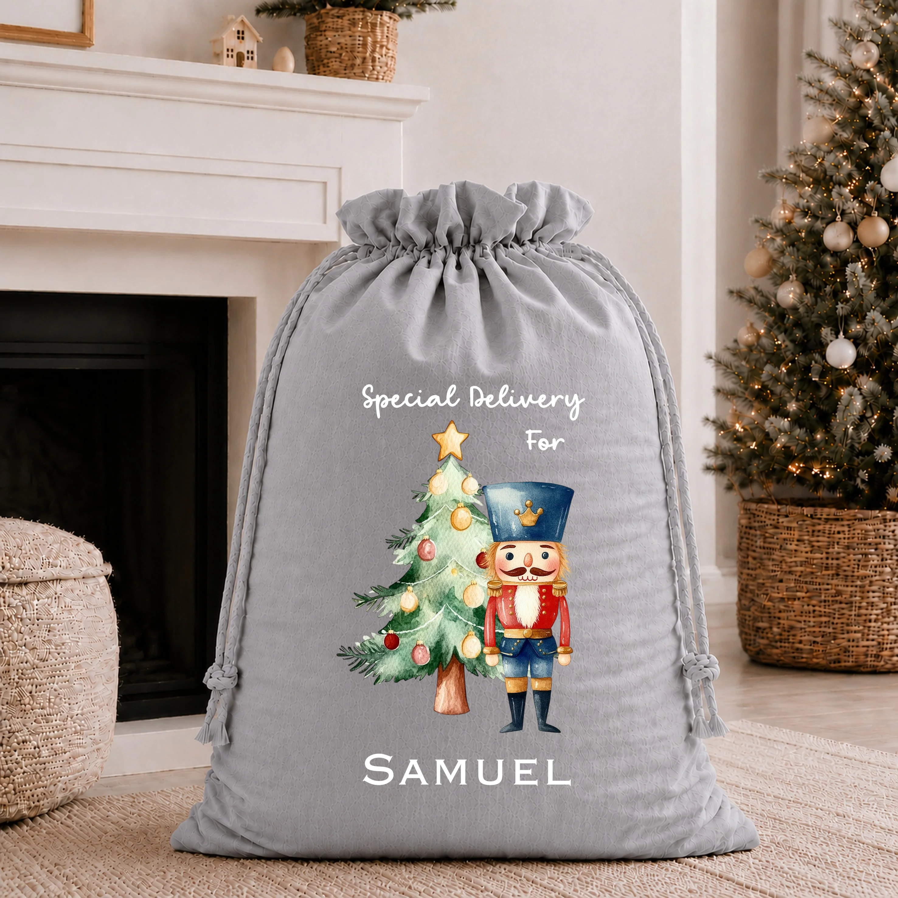 Personalised Blue Nutcracker Christmas Stocking or Santa Sack - Image 7