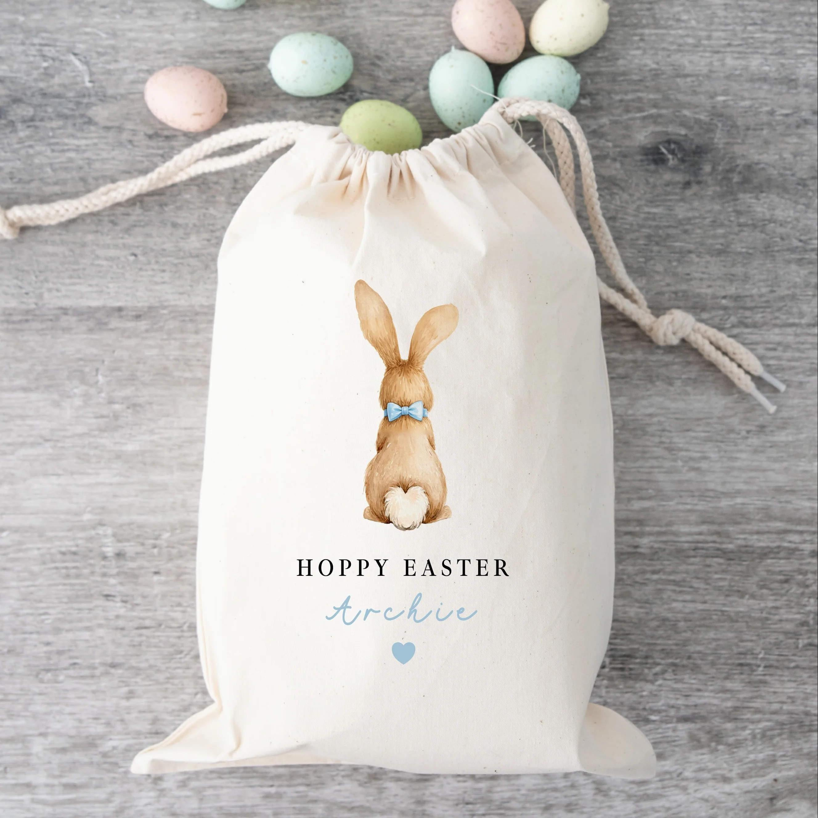 Personalised Blue or Pink Bunny Hoppy Easter Treat Bag - Image 5