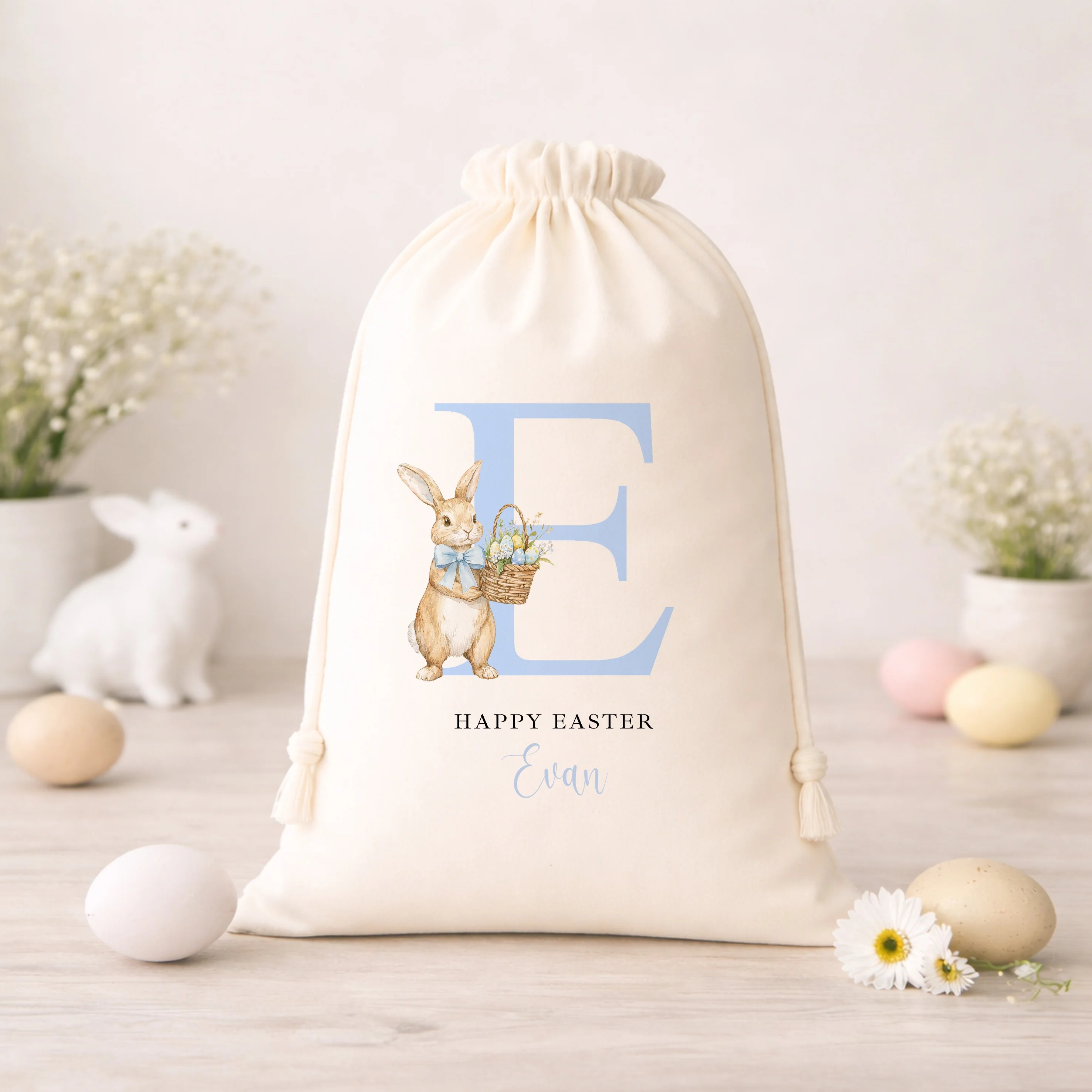 Personalised Blue or Pink Bunny Initial Easter Treat Bag - Image 5