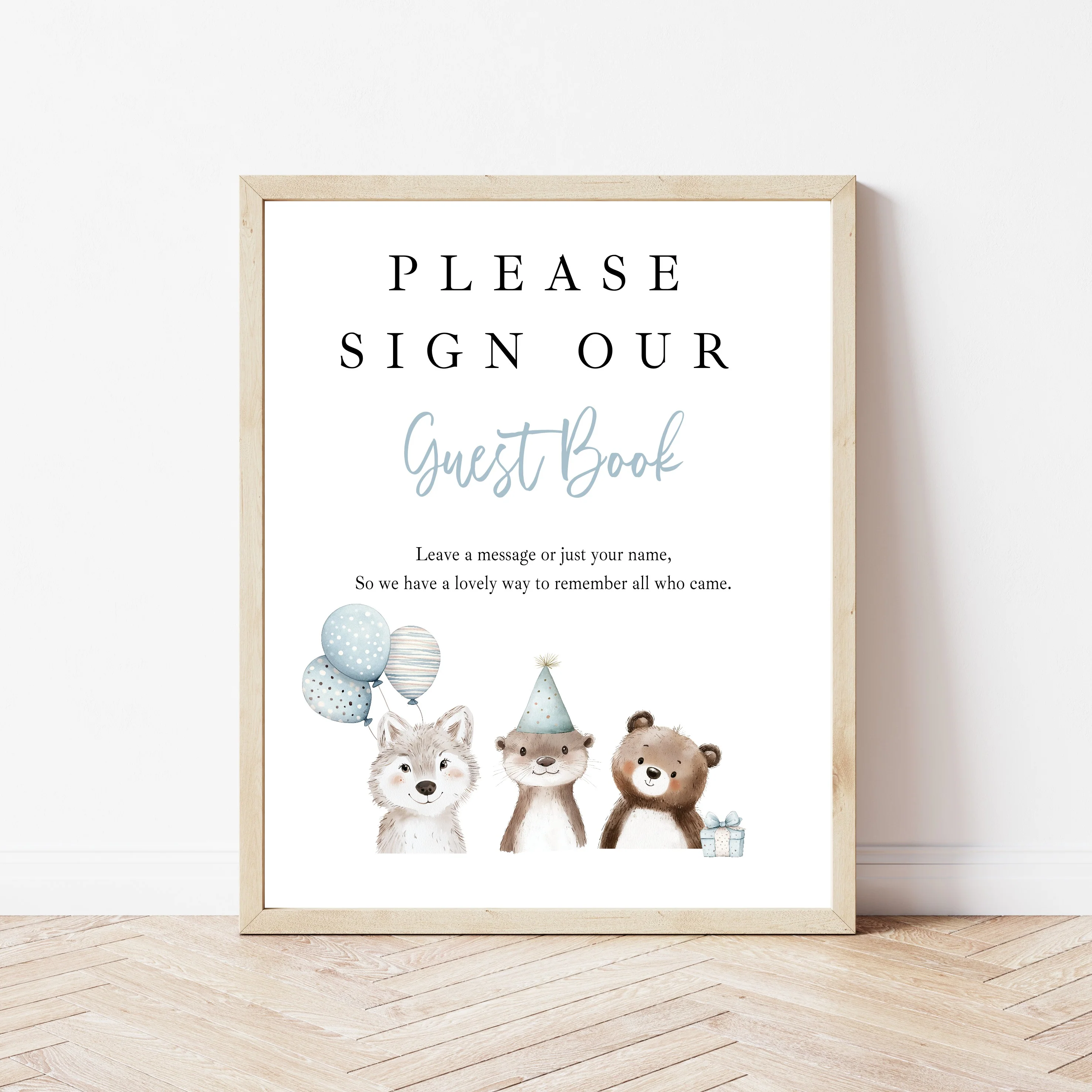 Personalised Blue Party Animals First Birthday Guest Book - Image 5