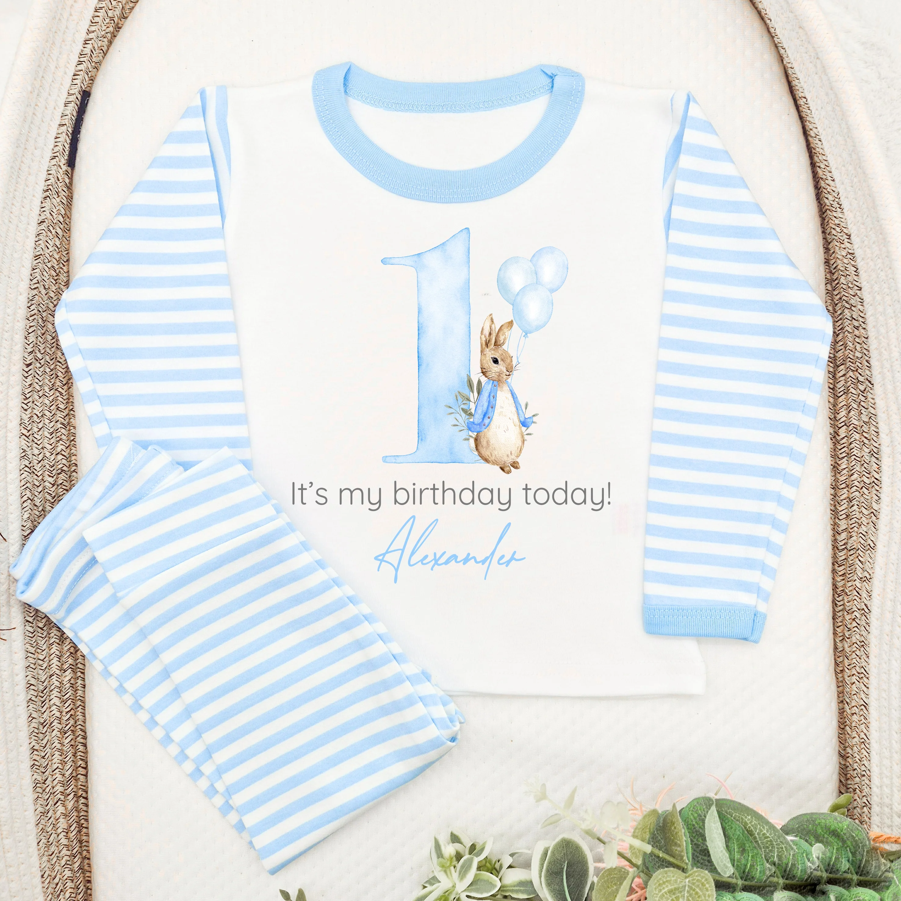 Personalised Blue Rabbit Any Age It's My Birthday Pyjamas - Image 4