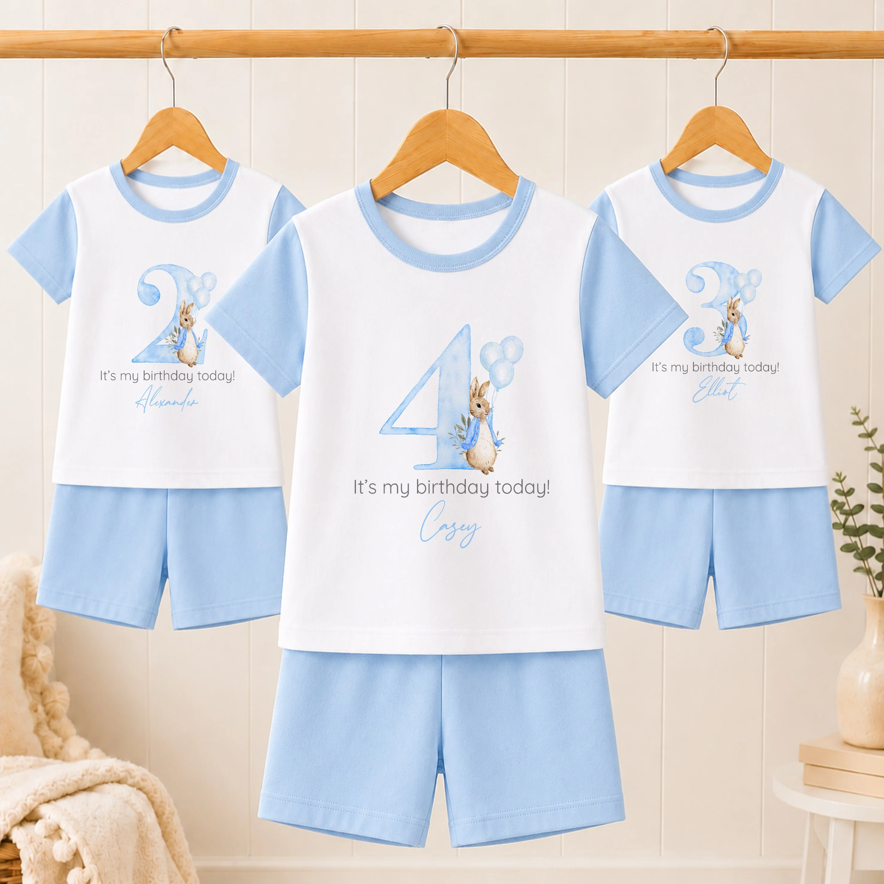 Personalised Blue Rabbit Any Age Short Sleeve Birthday Pyjamas - Image 3