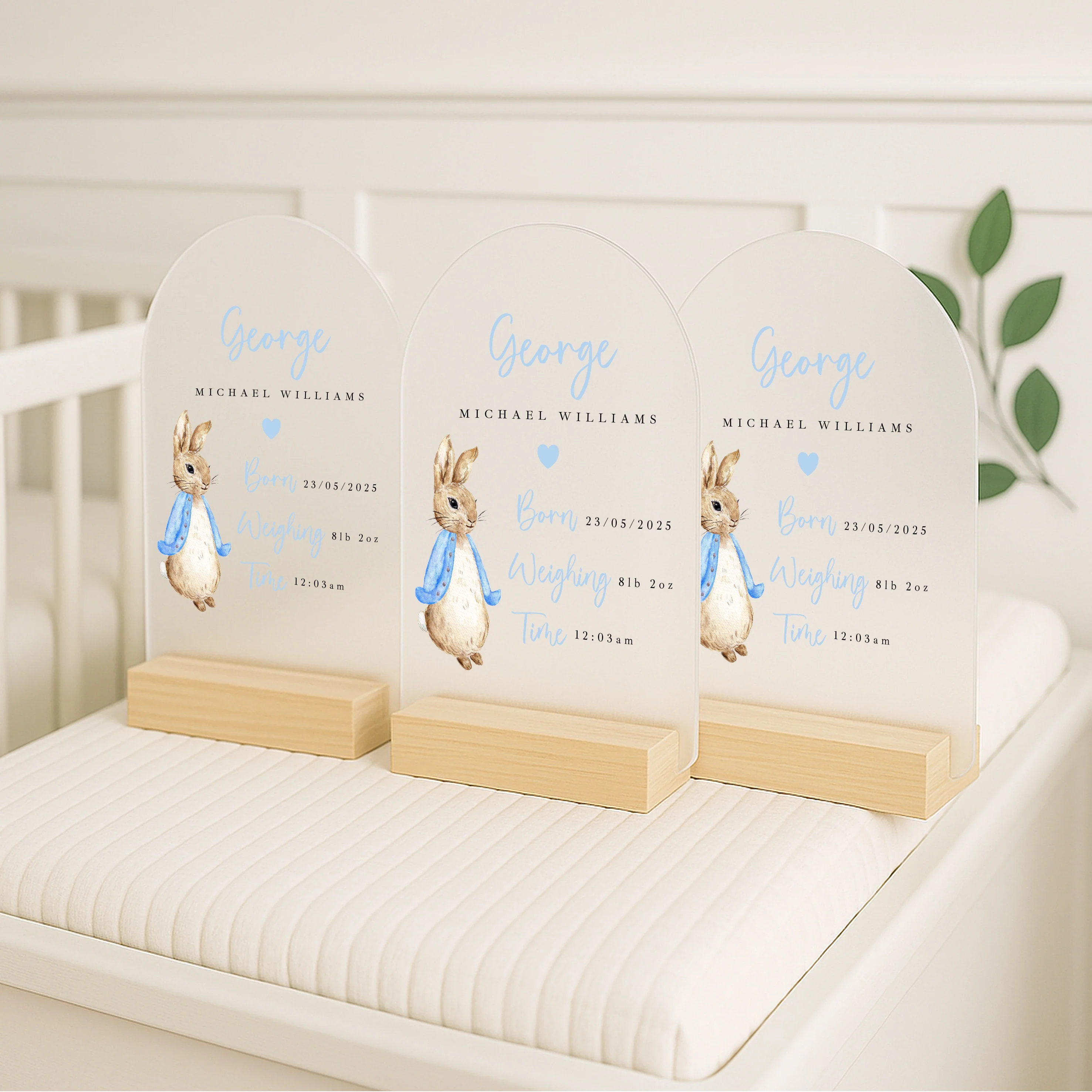 Personalised Blue Rabbit Birth Stats Plaque - Image 3