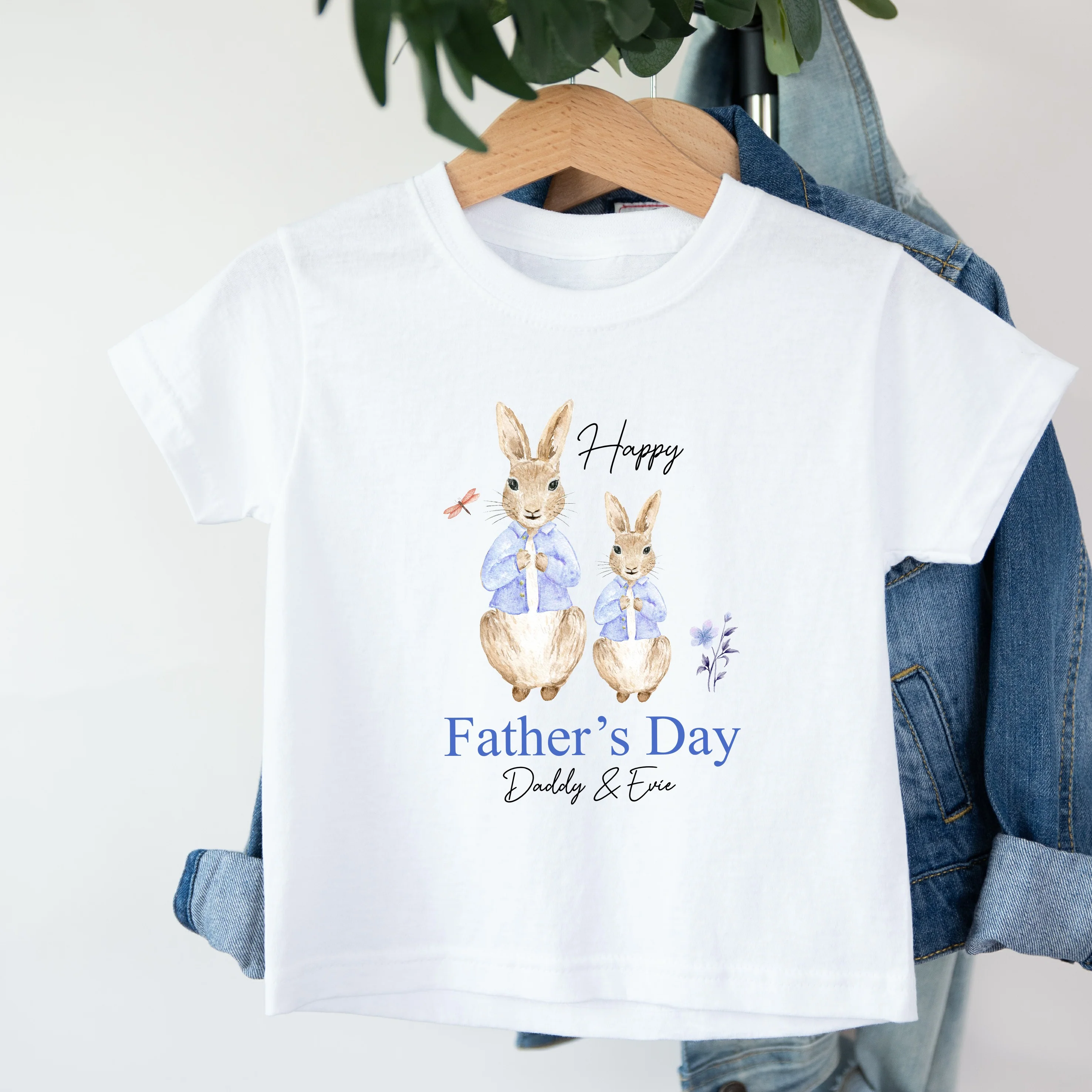 Personalised Blue Rabbit Happy Father's Day T-shirt - Image 2