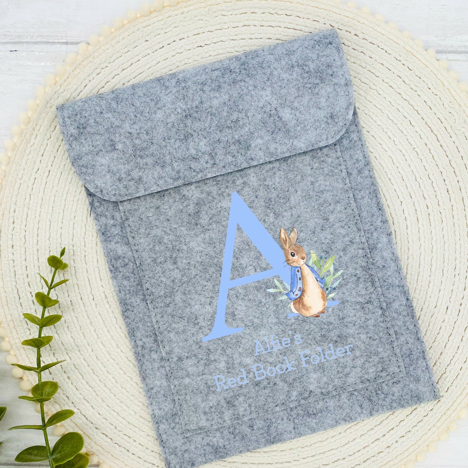 Personalised Blue Rabbit Initial Red Book Cover