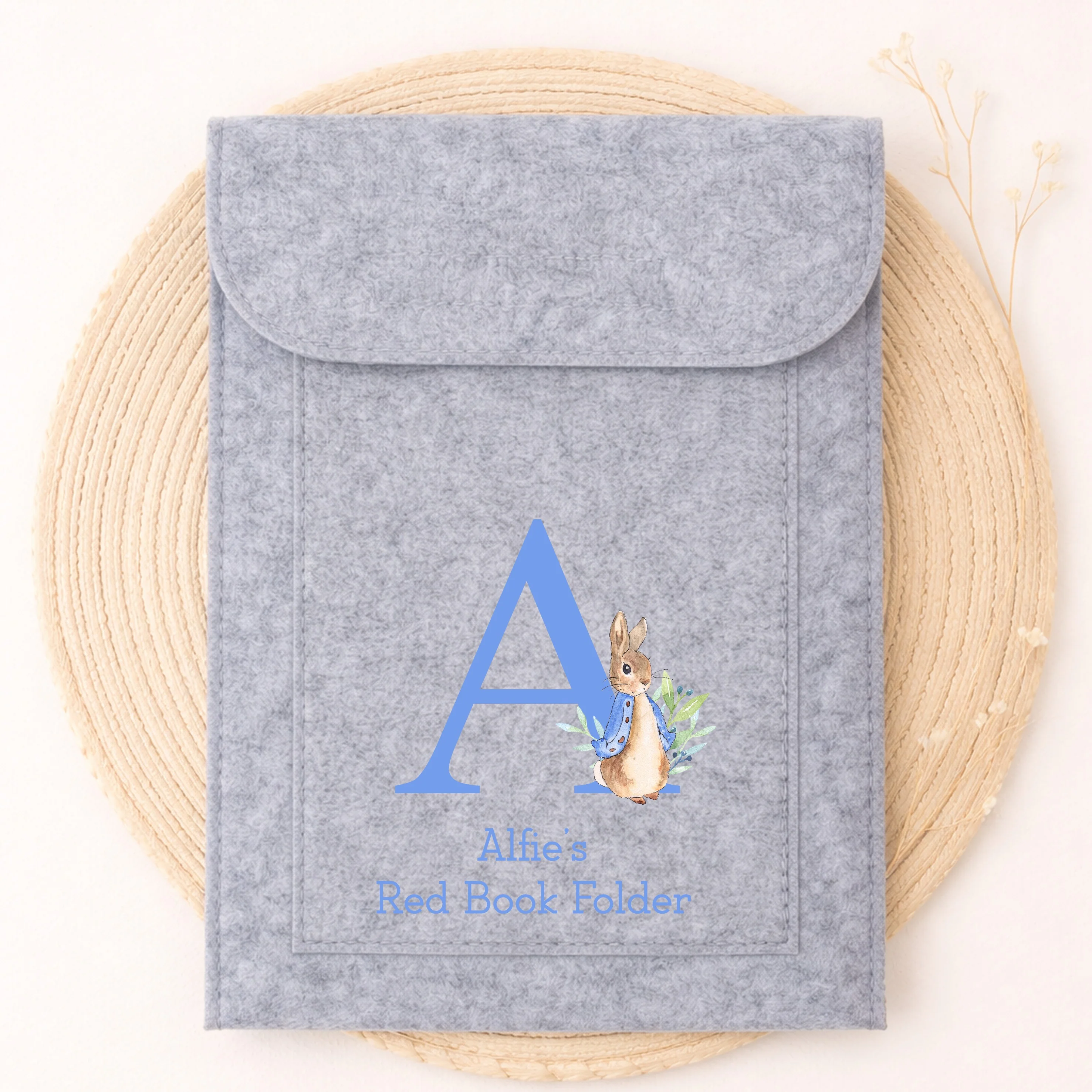 Personalised Blue Rabbit Initial Red Book Cover - Image 2