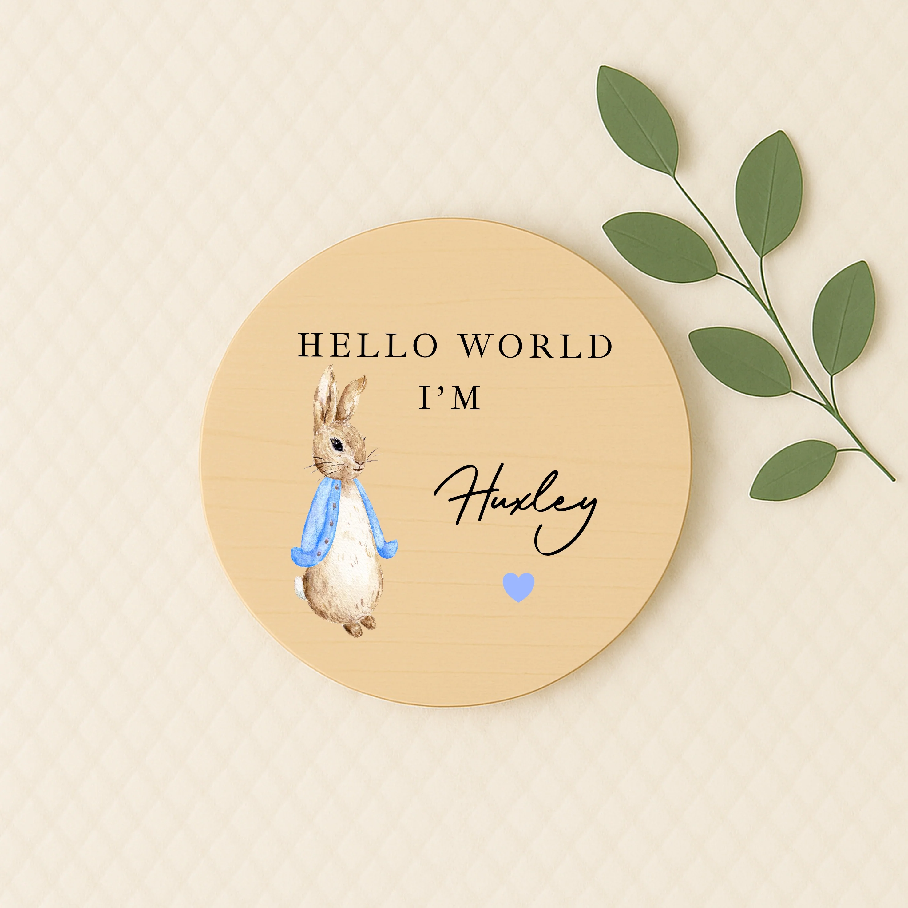 Personalised Blue Rabbit Wooden Announcement Plaque - Image 3