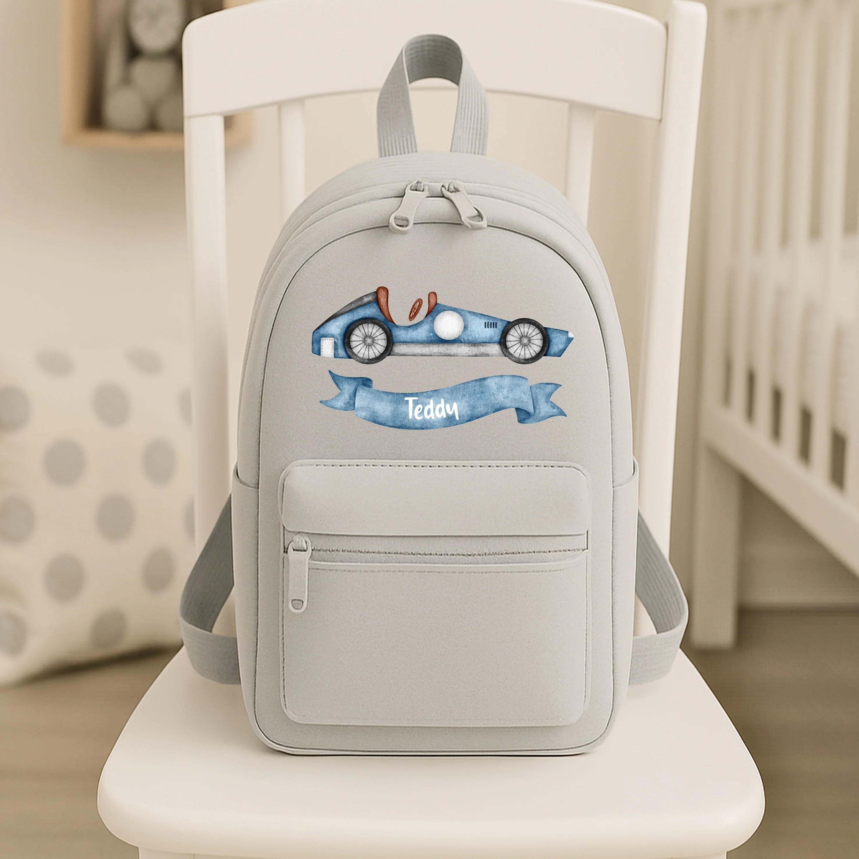 Personalised Blue Racecar Backpack - Image 3