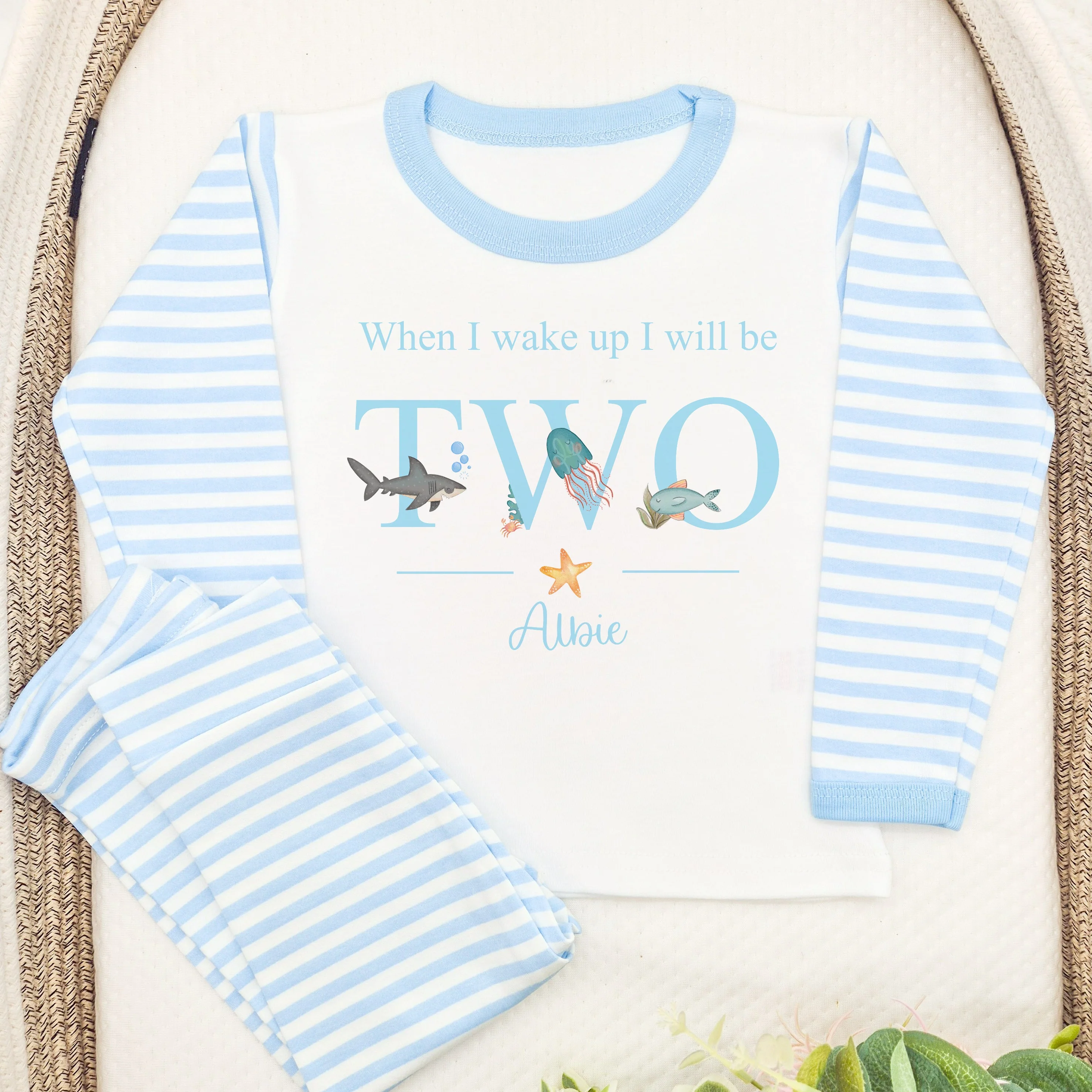Personalised Blue Sea Life Any Age Birthday Pyjamas - Image 5