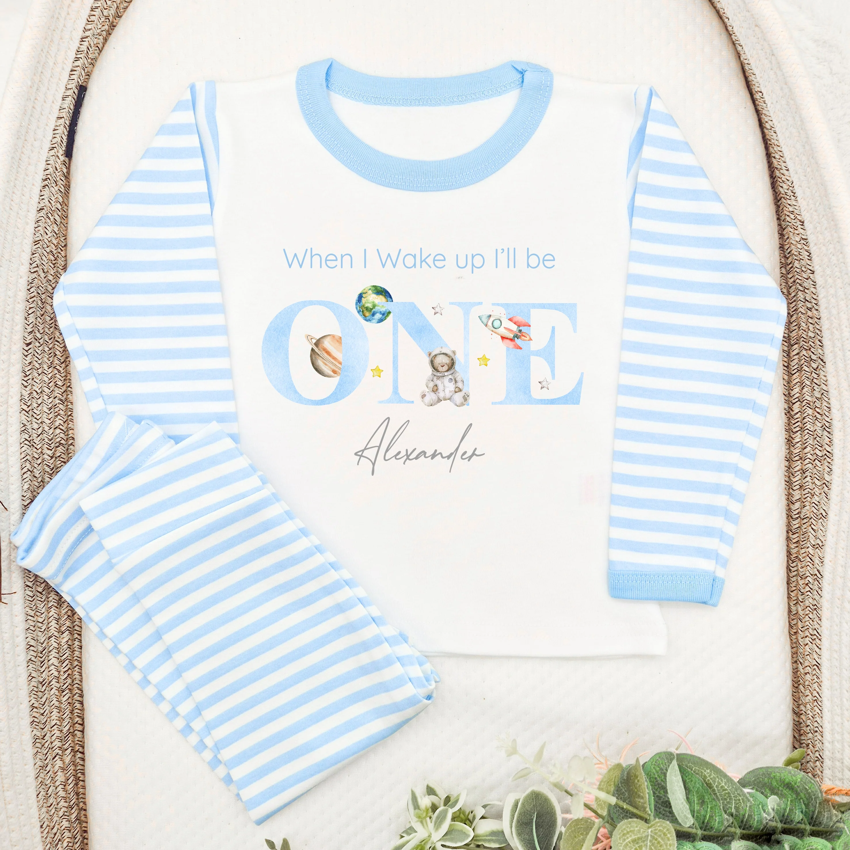 Personalised Blue Spaceman Any Age Birthday Pyjamas - Image 3