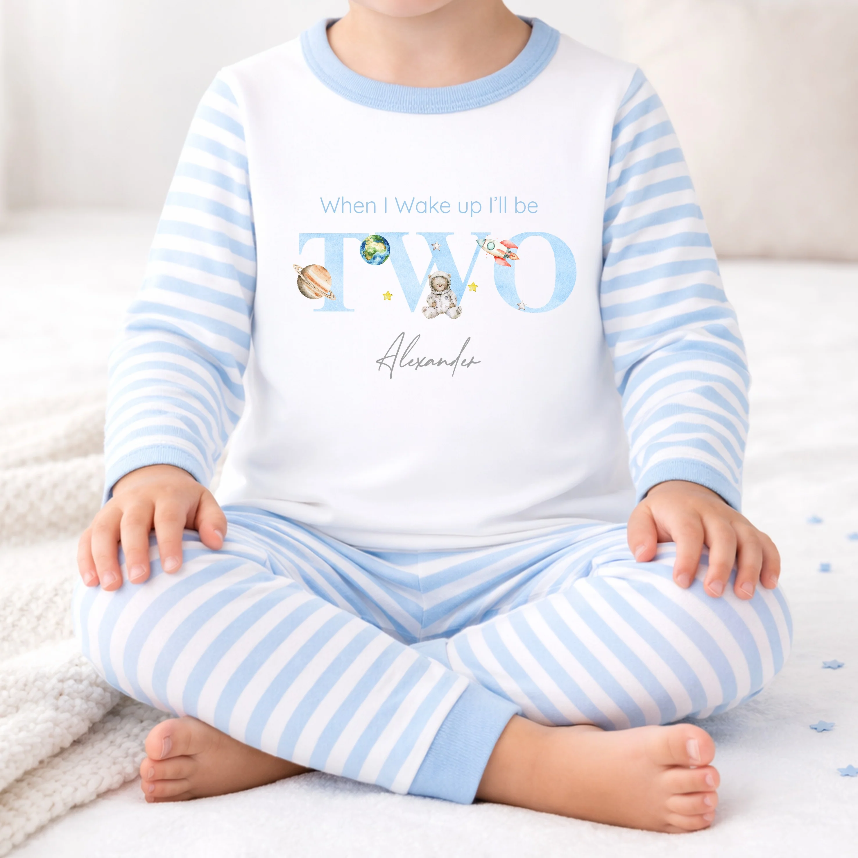 Personalised Blue Spaceman Any Age Birthday Pyjamas - Image 4