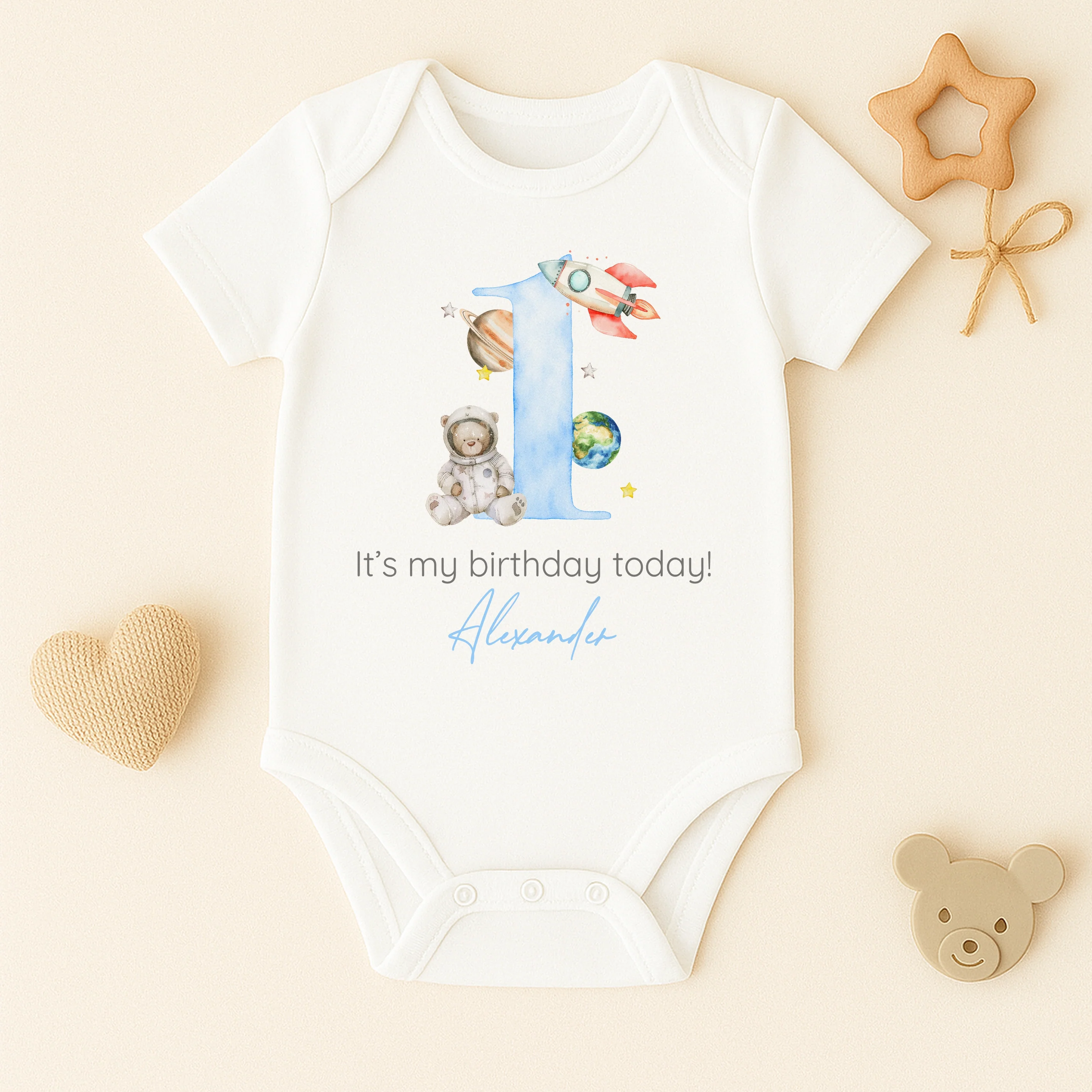 Personalised Blue Spaceman First Birthday Vest - Image 2