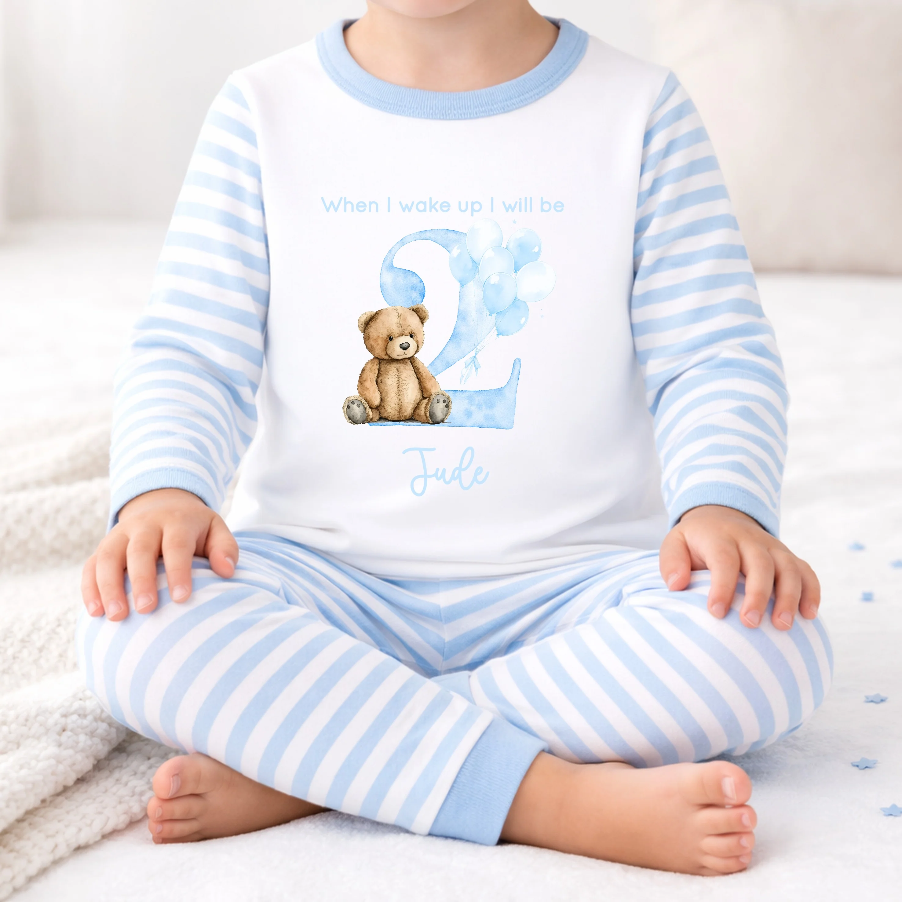 Personalised Blue Teddy Bear Second Birthday Pyjamas - Image 2