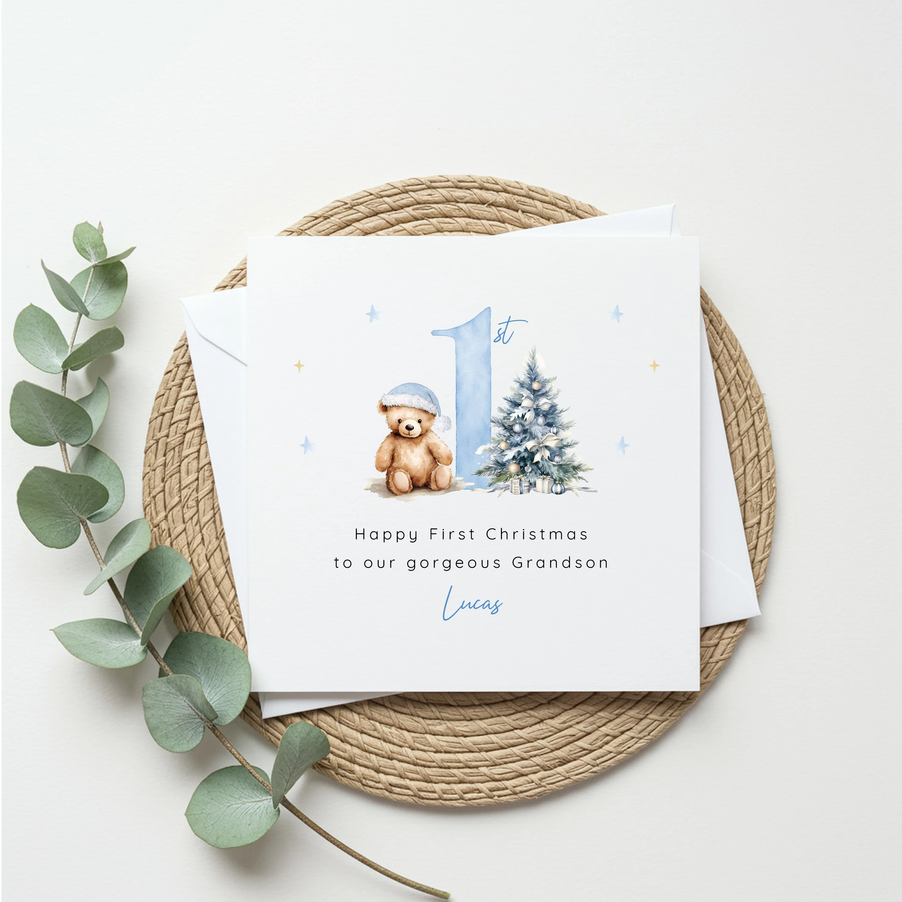 Personalised Blue Teddy Christmas Card - Image 3