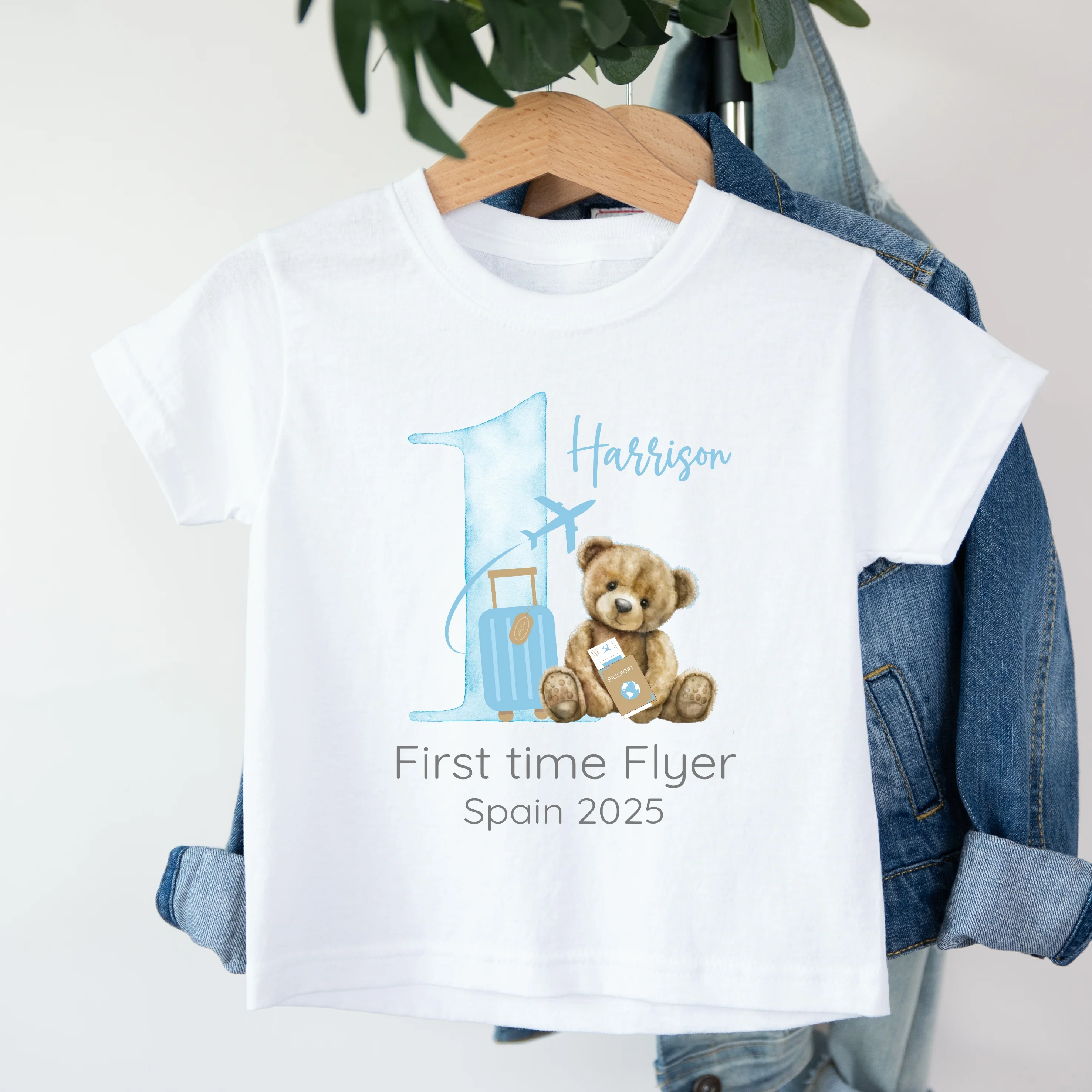 Personalised Blue Teddy Suitcase 1st Time Flyer Baby Vest/T-shirt - Image 3
