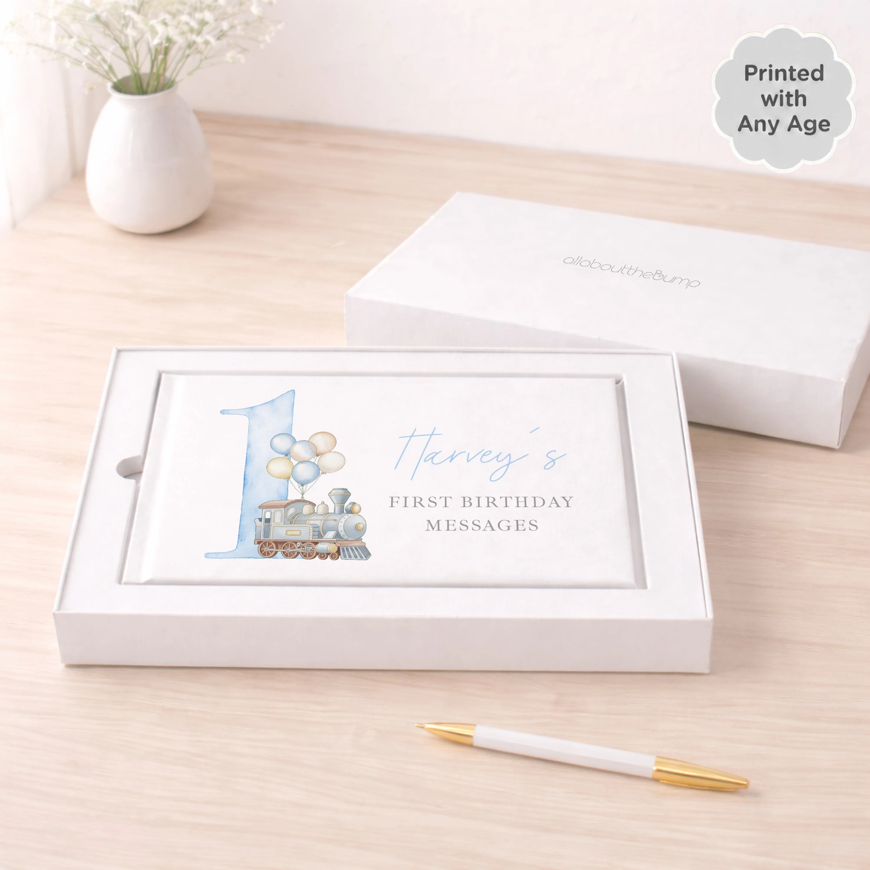 Personalised Blue Train Any Age Birthday Guest Book - Image 3