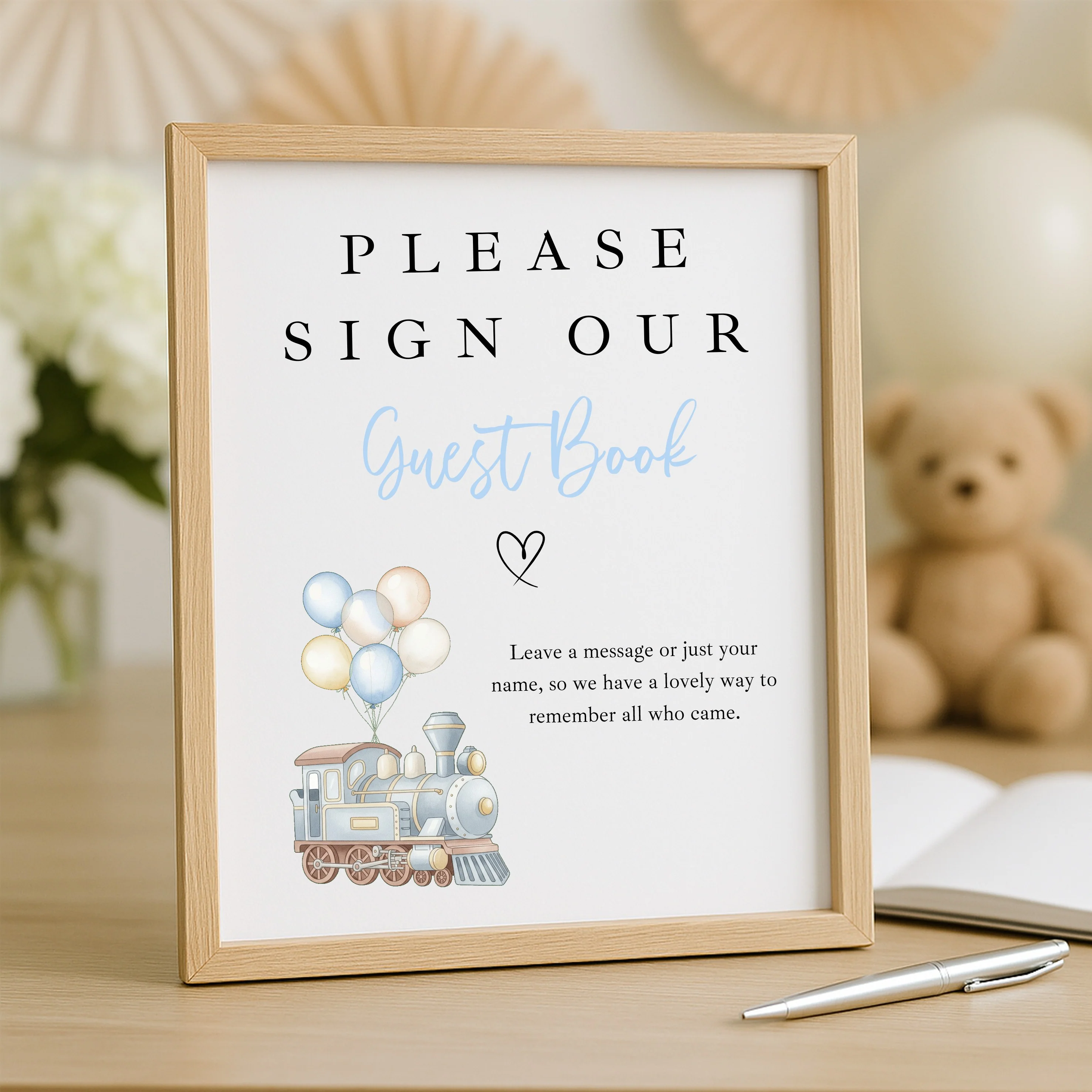 Personalised Blue Train First Birthday Guest Book - Image 3