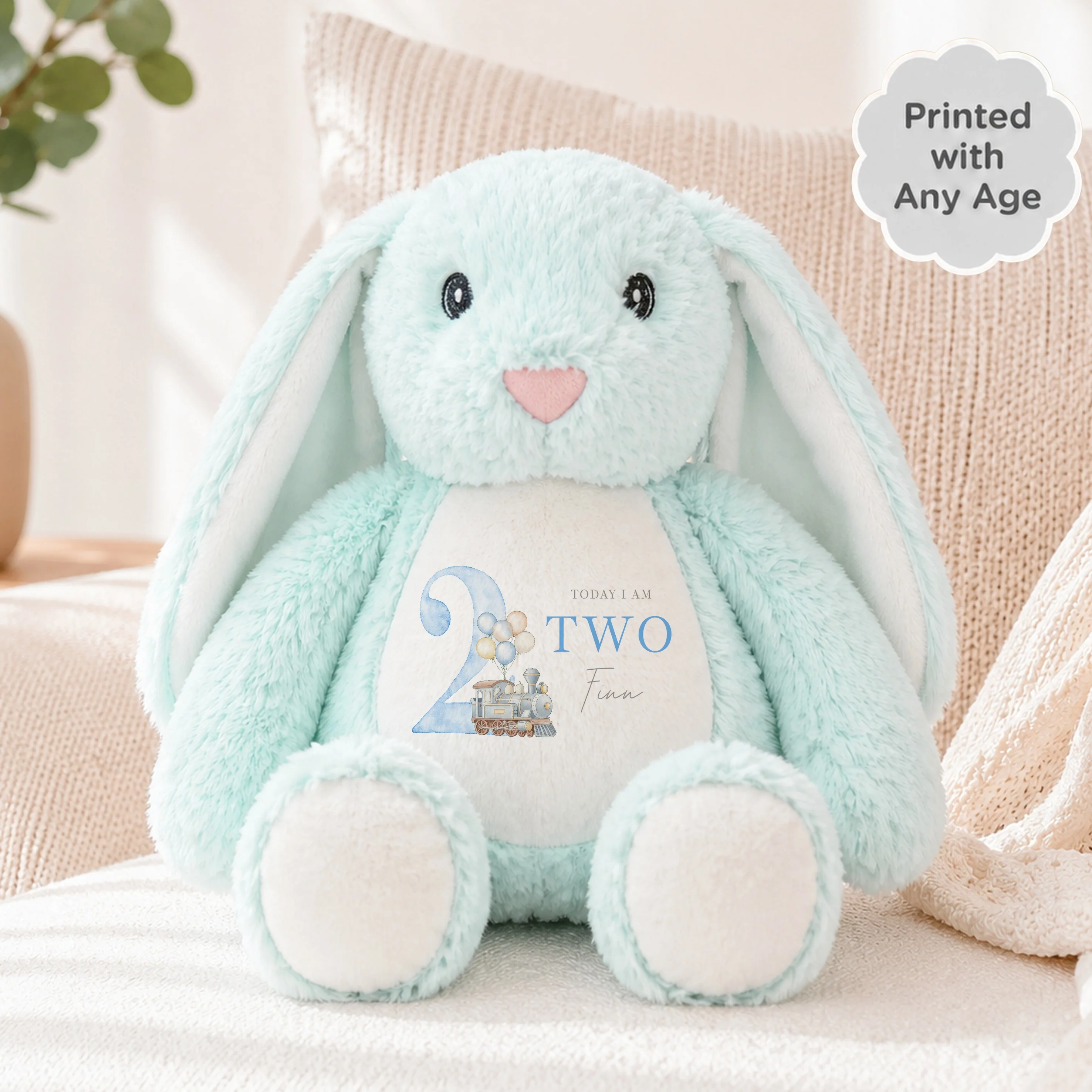 Personalised Blue Train Any Age Birthday Teddy - Image 4