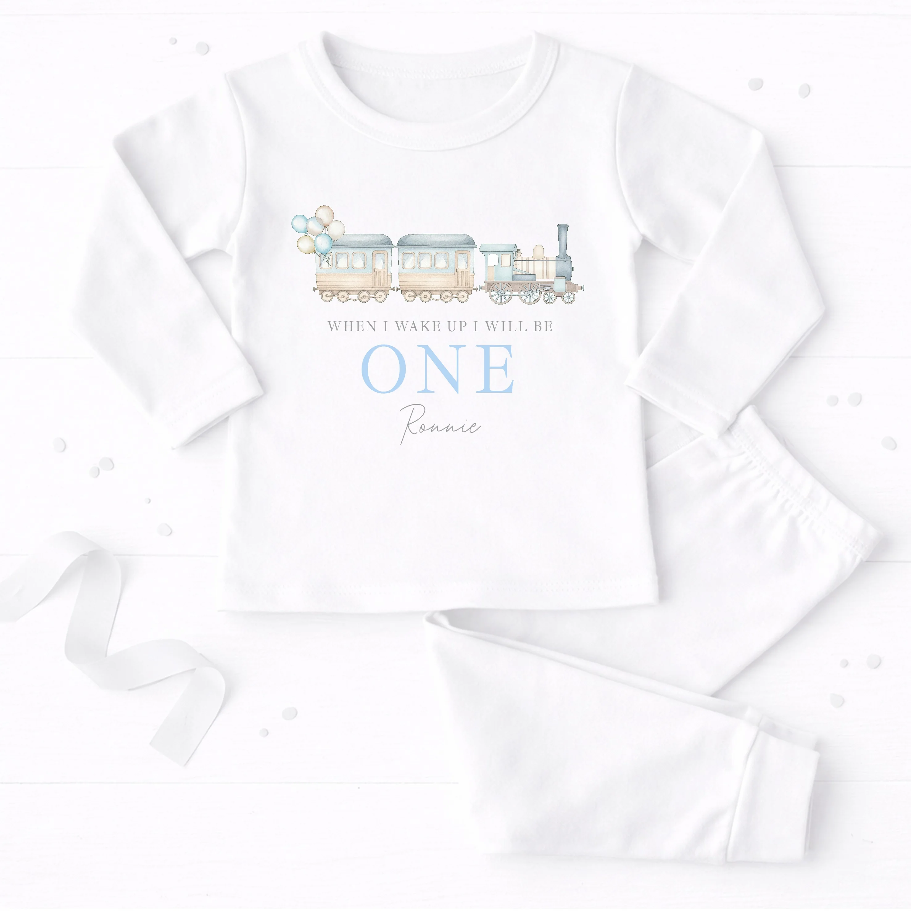 Personalised Blue Train First Birthday Pyjamas - Image 2