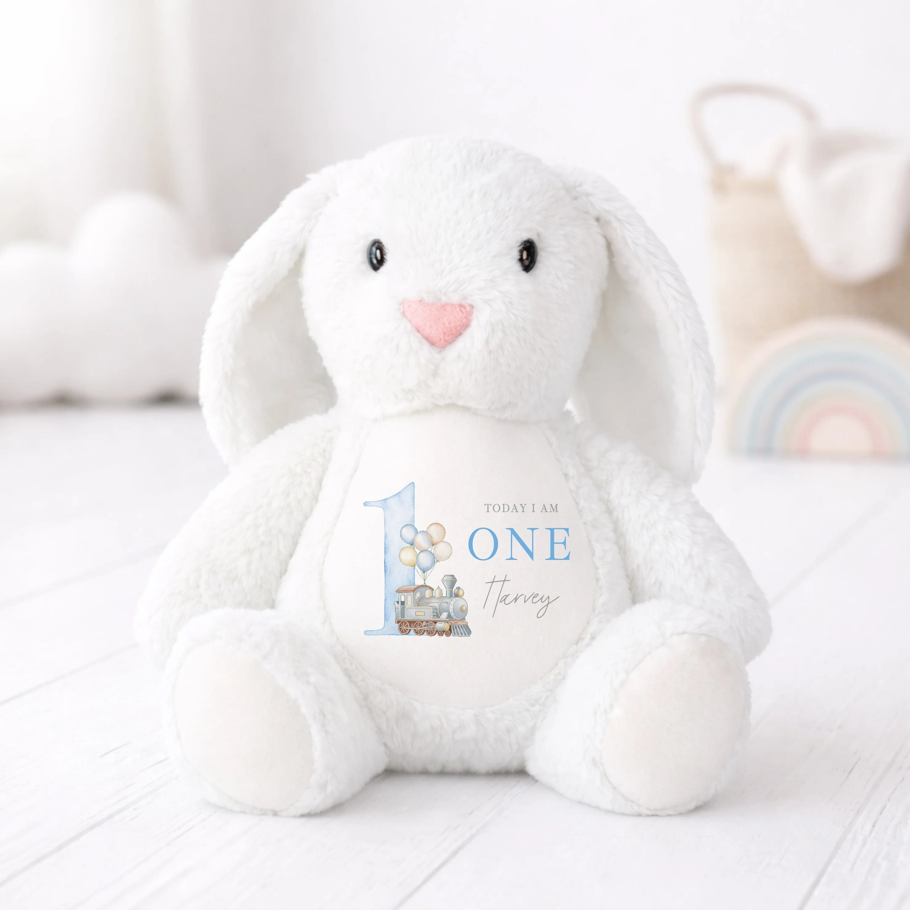 Personalised Blue Train First Birthday Teddy - Image 3