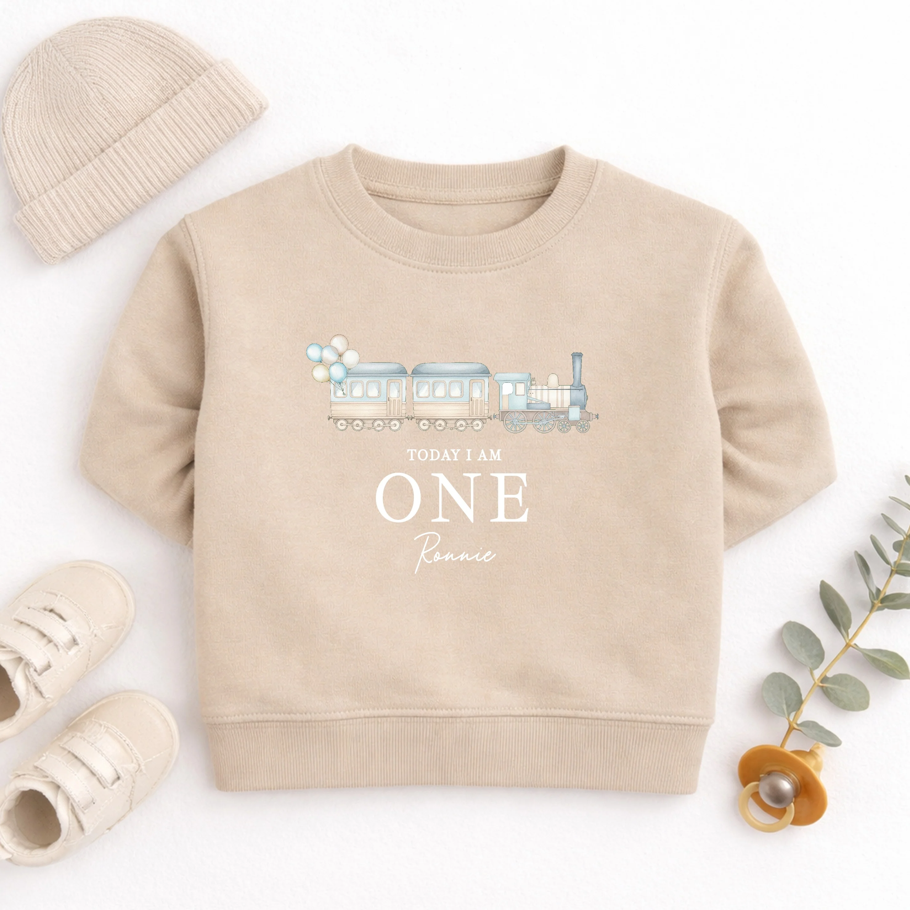 Personalised Blue Train Today I Am One First Birthday Jumper - Image 3