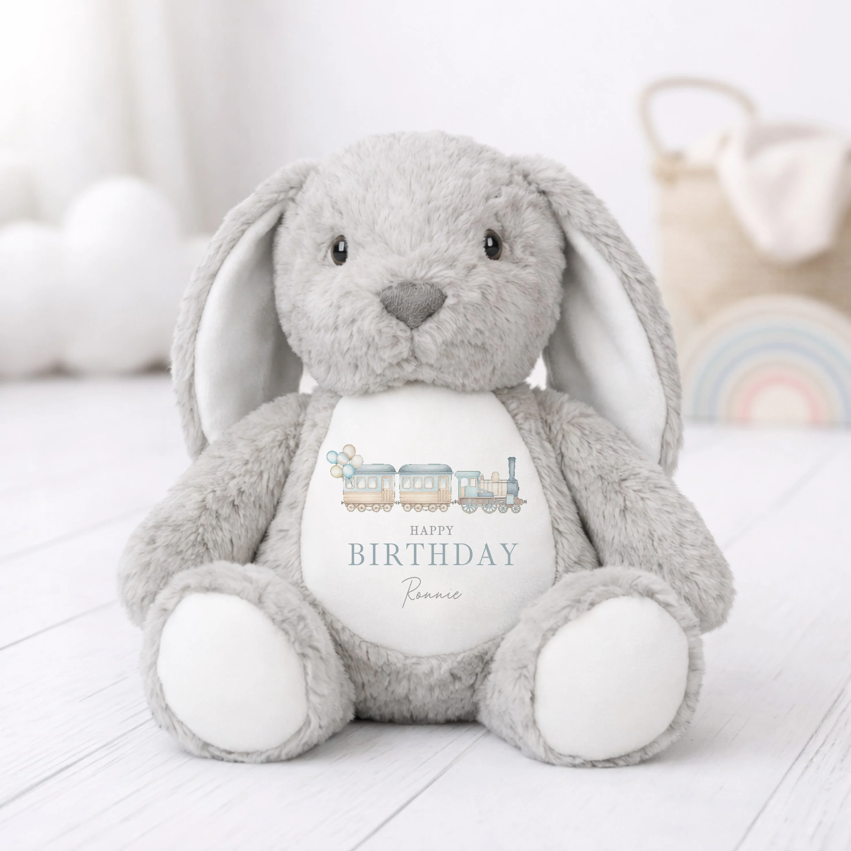 Personalised Blue Trains Birthday Teddy - Image 3